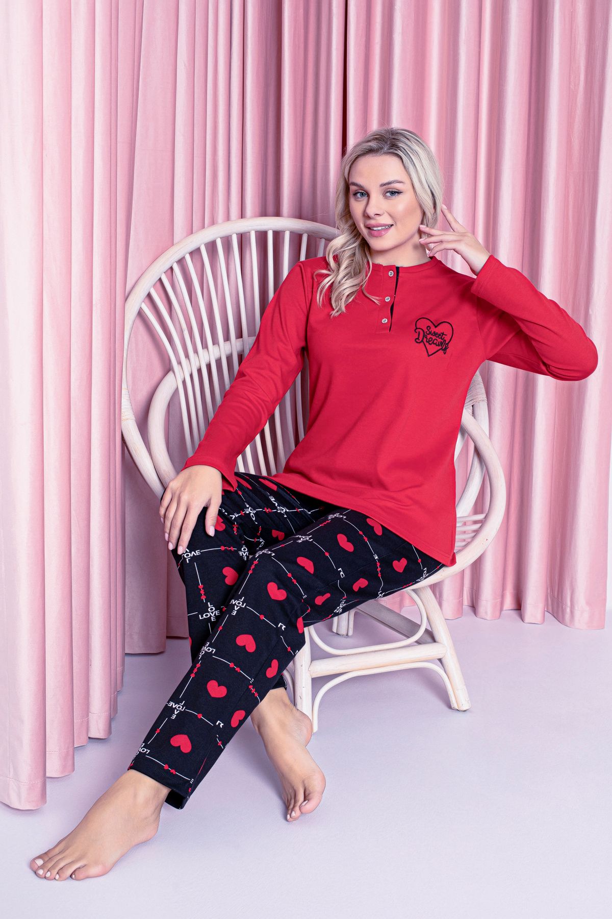 Women Red Hearts Pajama Set