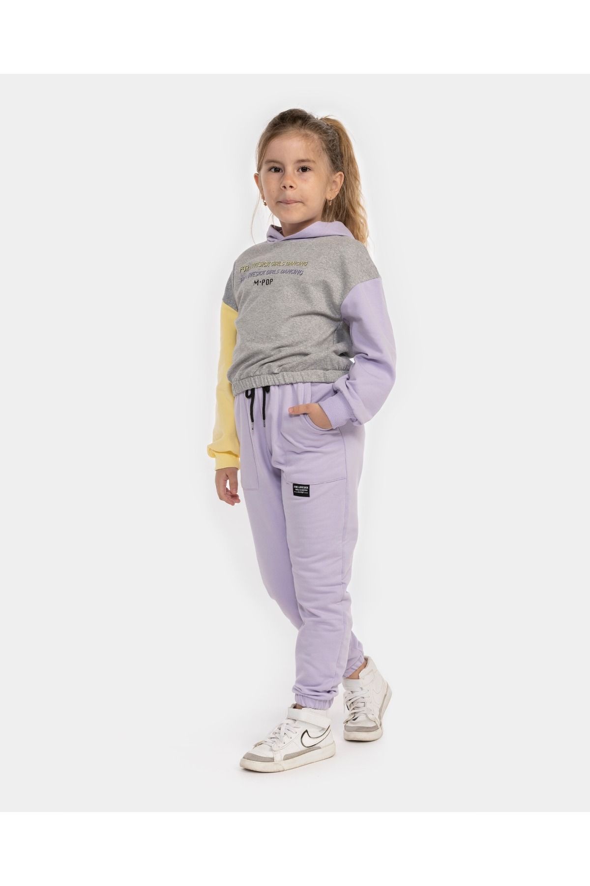 magu Girl Child Color Block Patterned Cotton Sweatshirt Tracksuit