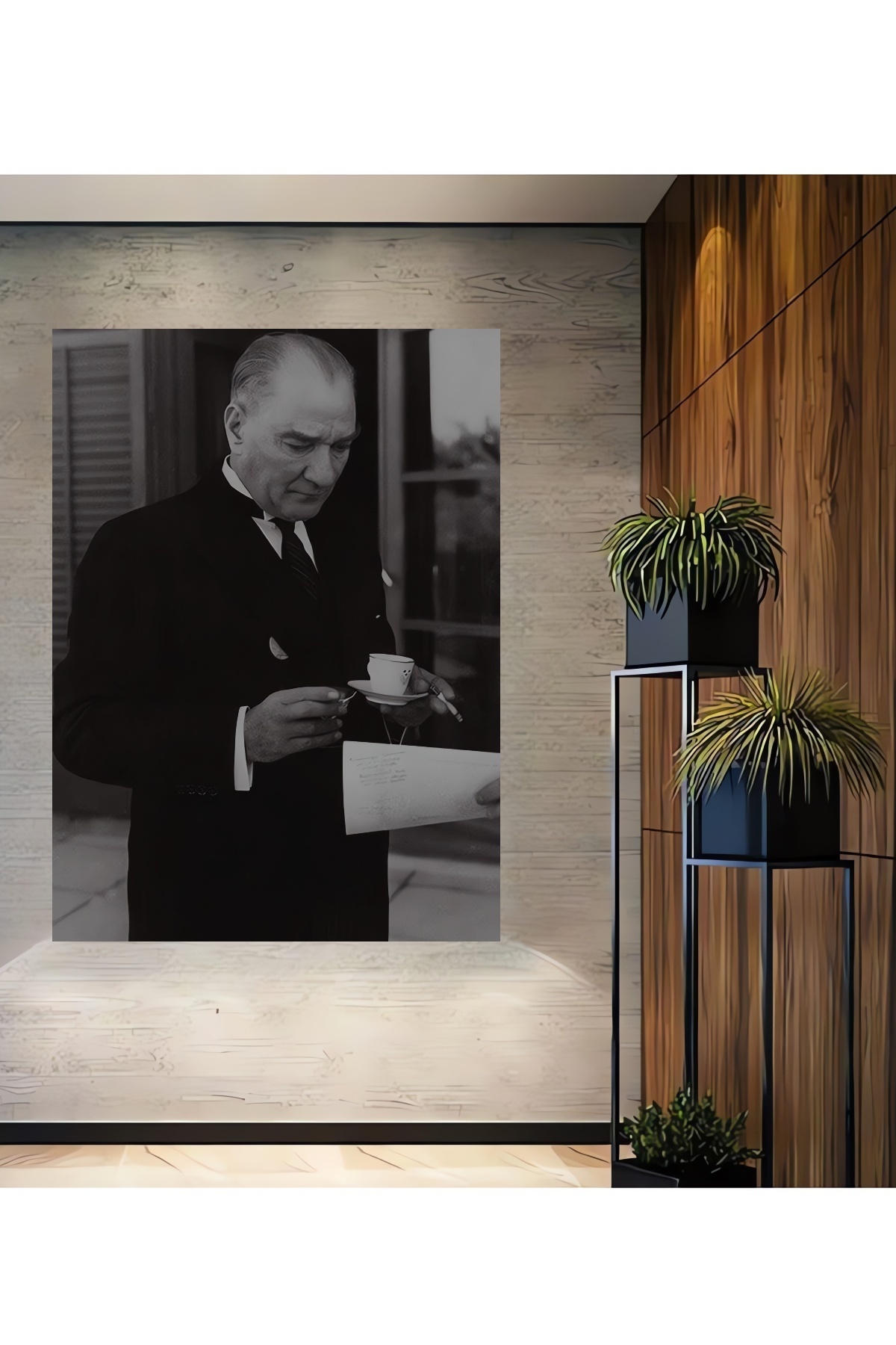 نقاشی چوبی آتاتورک نقاشی پرتره آتاتورک 188 نمای قاب نقاشی دکوراسیون دیوار عمودی