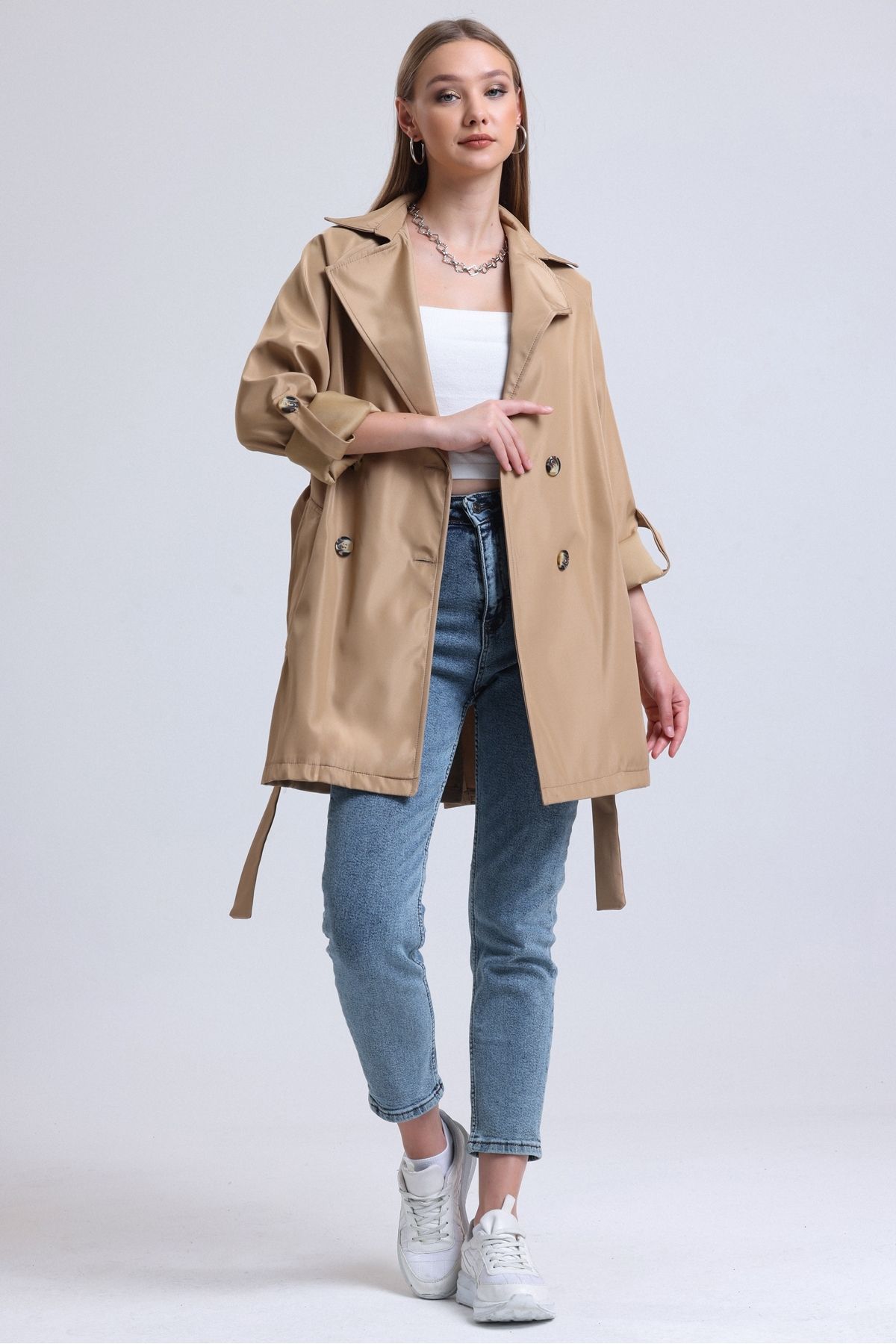 Short trench jacket women's 2025