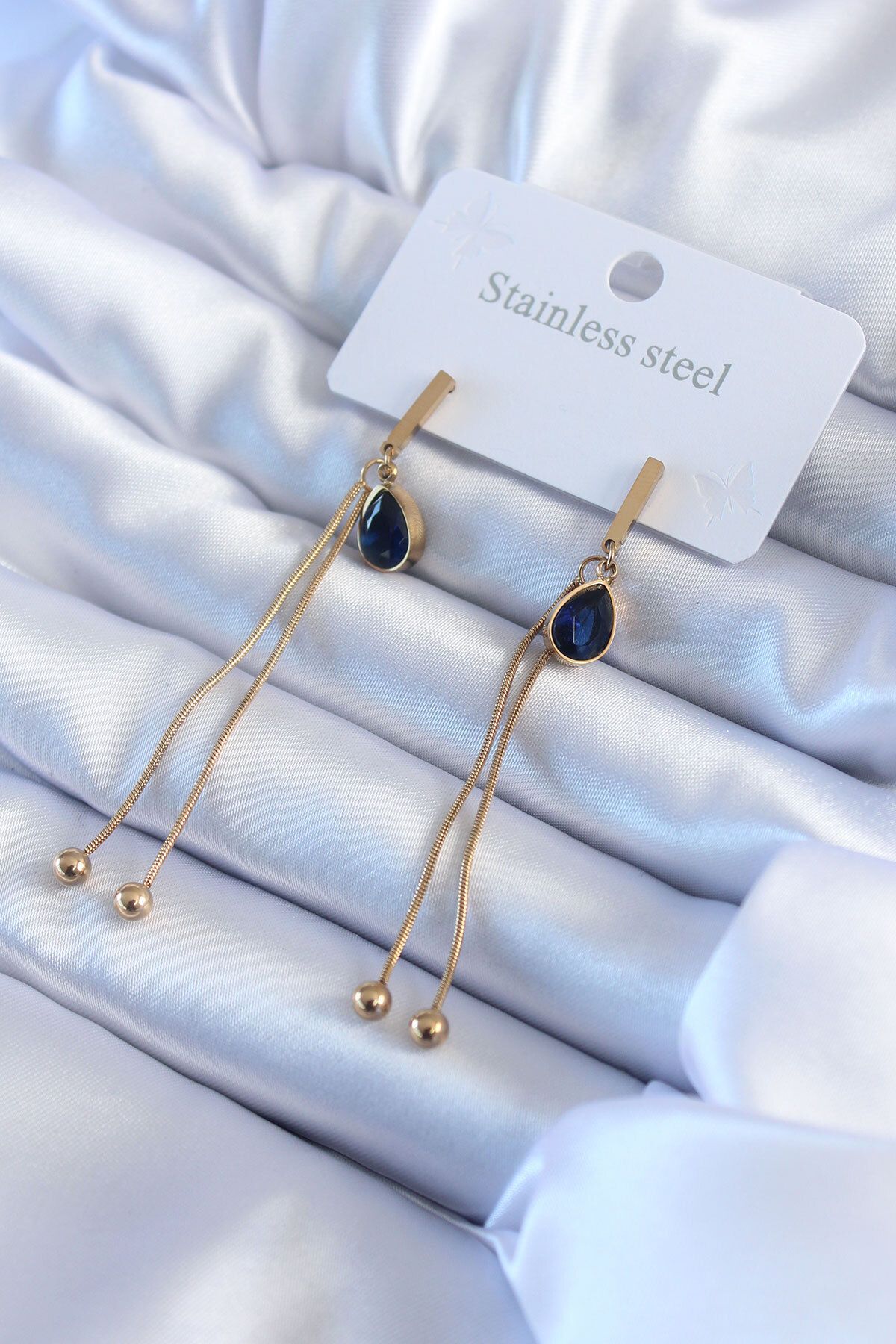Navy new arrivals stone earrings
