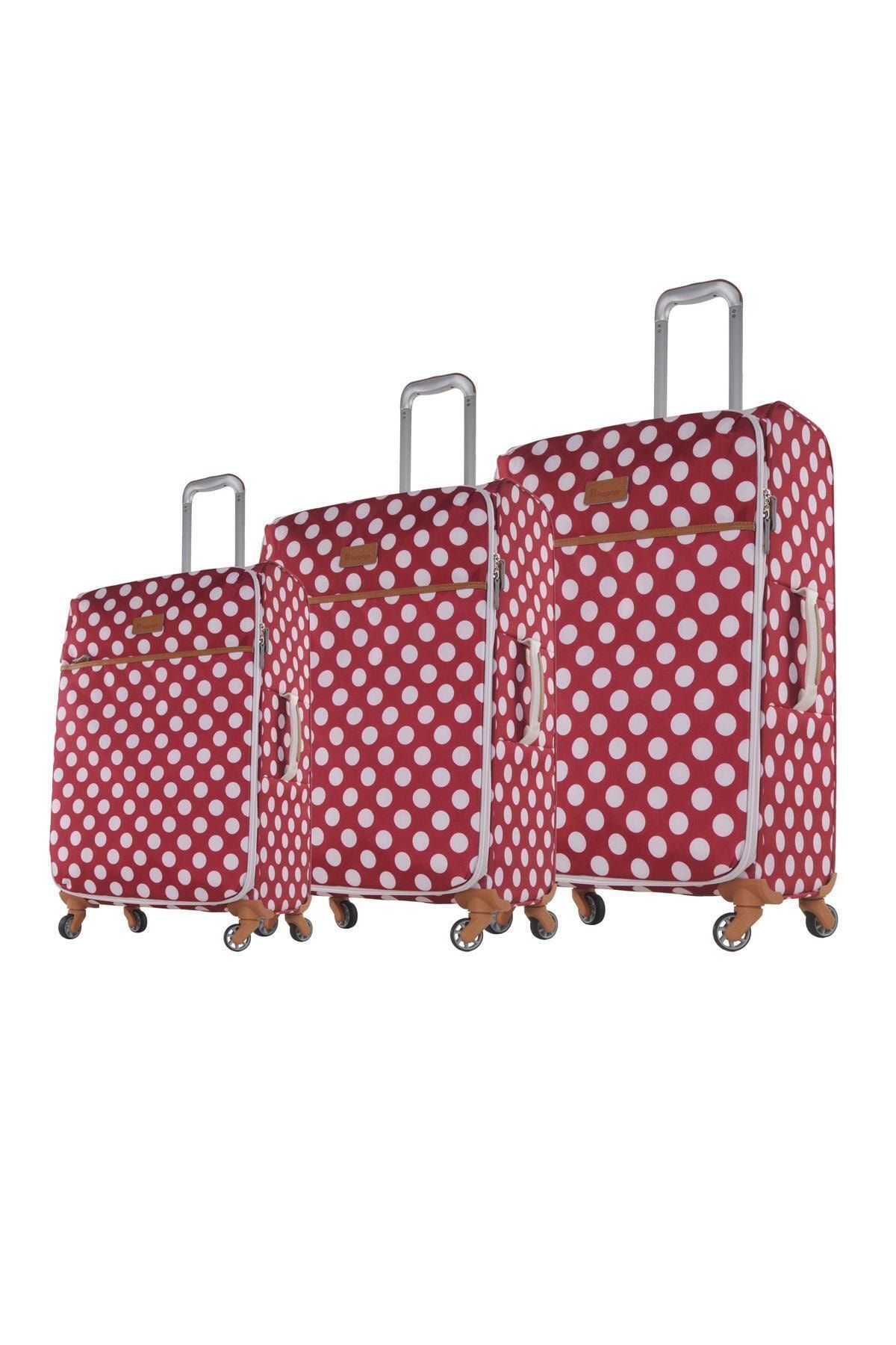 IT LUGGAGE 3'lü Valiz Seti Hafif Kumaş Valiz Puantiyeli Kırmızı 2263