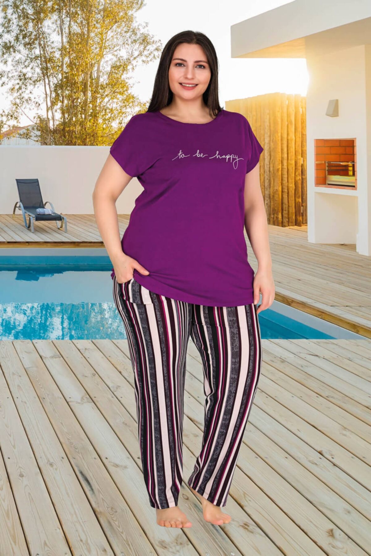 KG Kadın Mor Büyük Beden Pijama Takımı