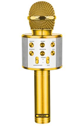Karaoke Mikrofon Gold Altın Renk Bluetooth Hoparlör Hafıza Kartı Usb Aux Giriş Destekli Hadi Söyle Image 0