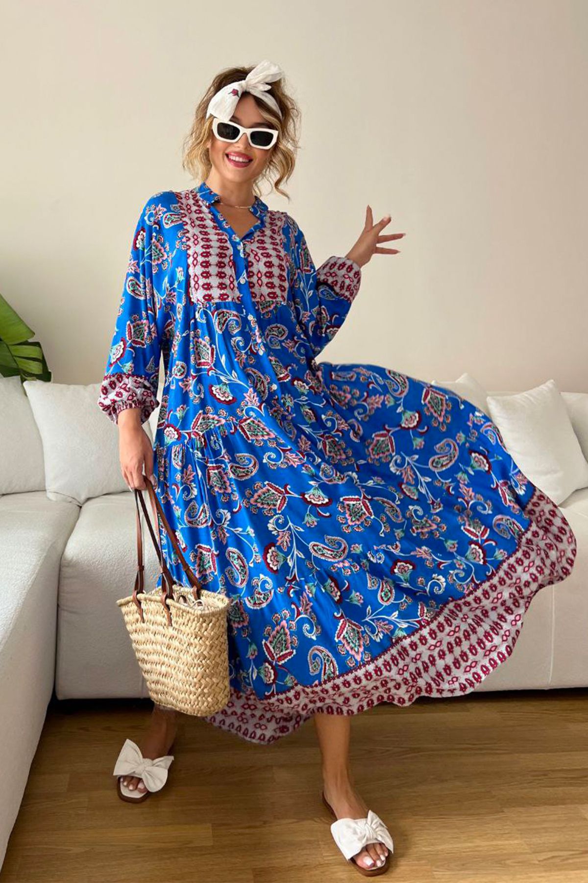 AYASOFYA OTANTIK Women s Blue Button Detailed Ethnic Authentic