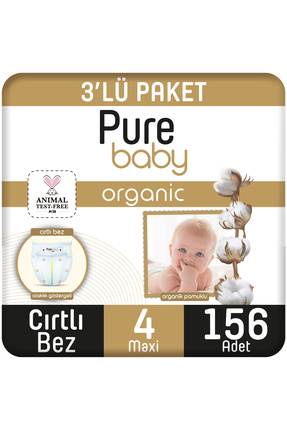 Organik Pamuklu Cırtlı Bez 3'Lü Paket 4 Numara Maxi 156 Adet Image 0