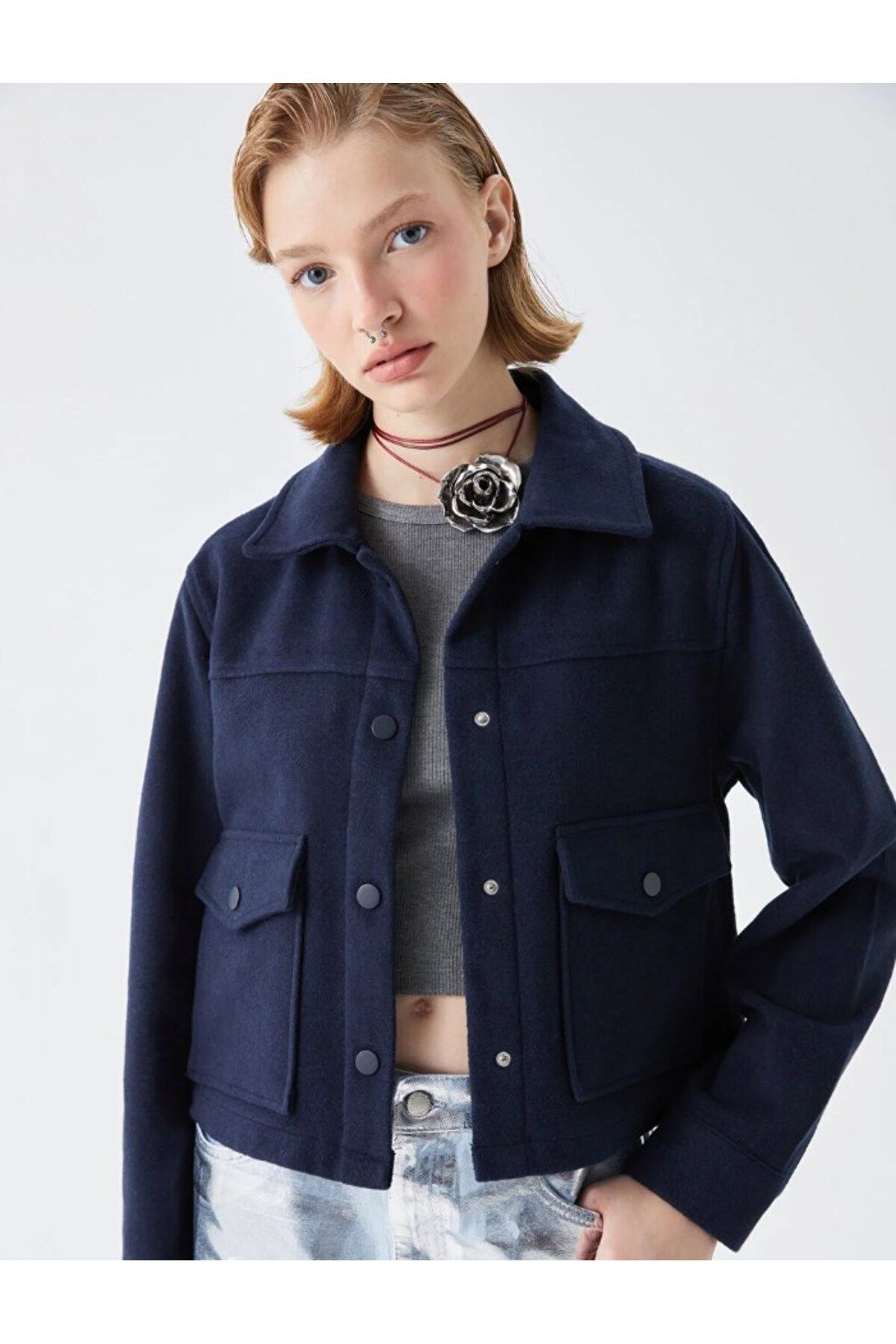 LC Waikiki LCW Casual Plain Long Sleeve Women s Shirt Jacket