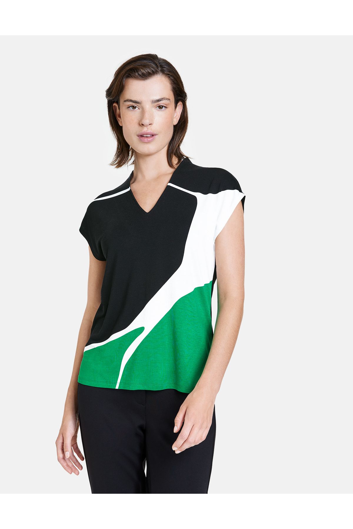 TAIFUN T-Shirt Trendyol Kurzarm Frontprint - Rundhalsshirt mit