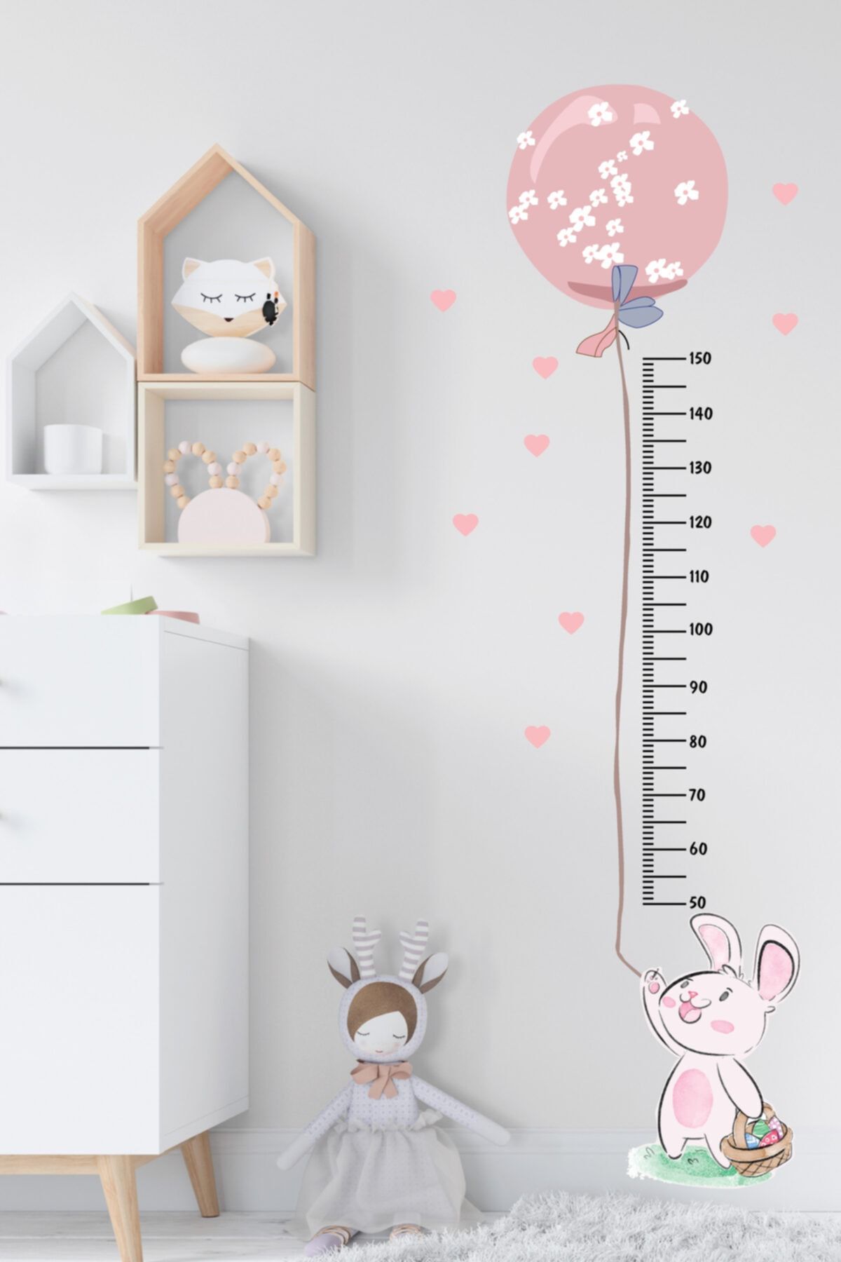 Dijitalya Sevimli Tavşan Ve Balon | Boy Cetveli | Duvar Sticker | Çocuk Odası Sticker |