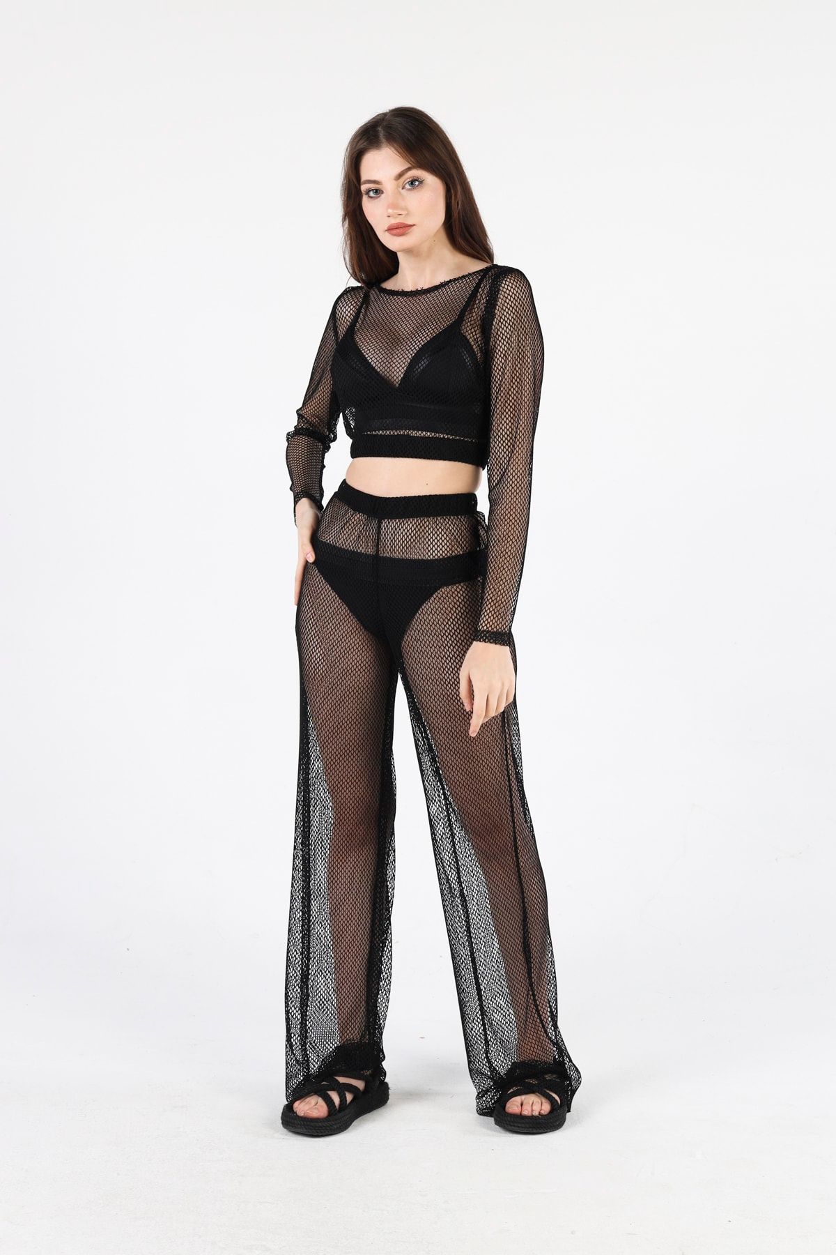 ELAF BEACHWEAR Kısa Üst Pantolon Takım Pareo
