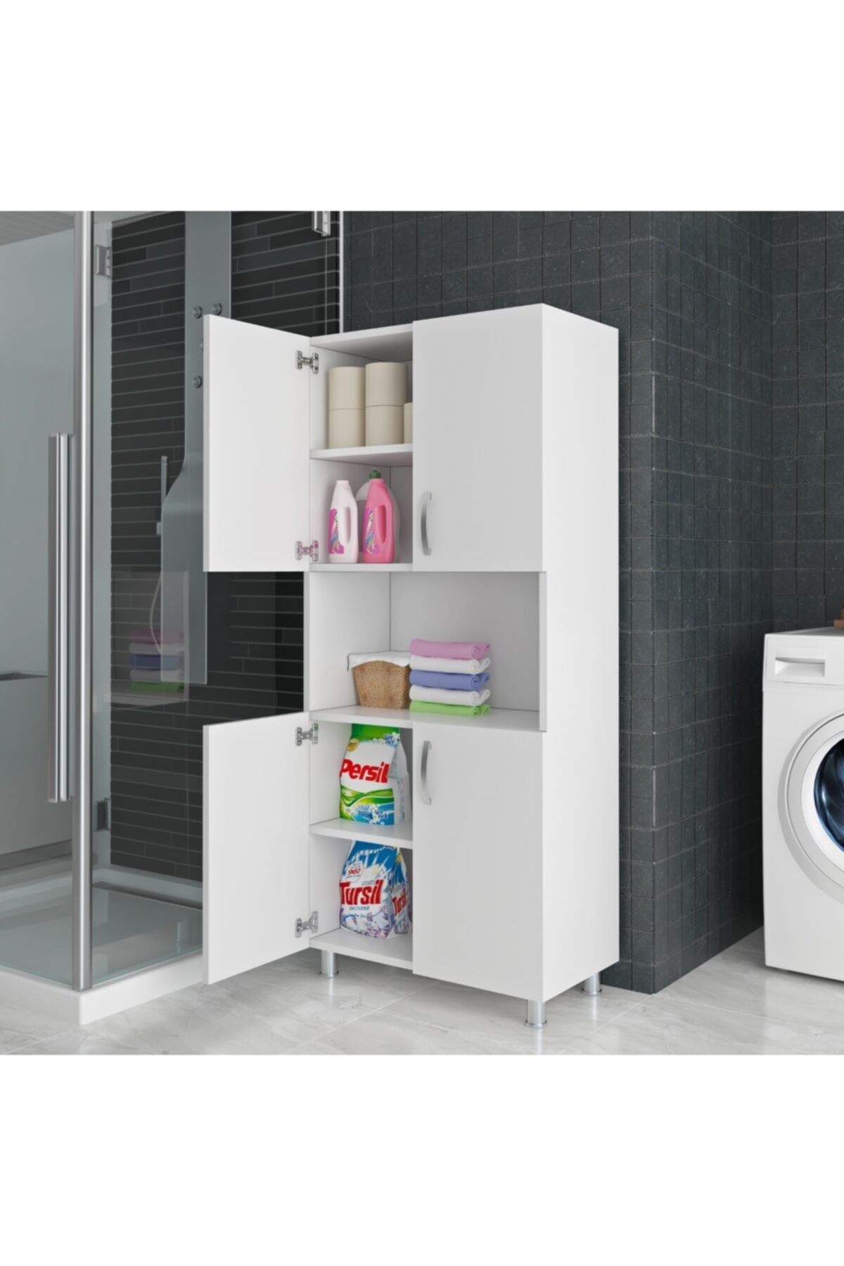 AVES MOBİLYA Beyaz Çok Amaçlı Banyo Dolabı
