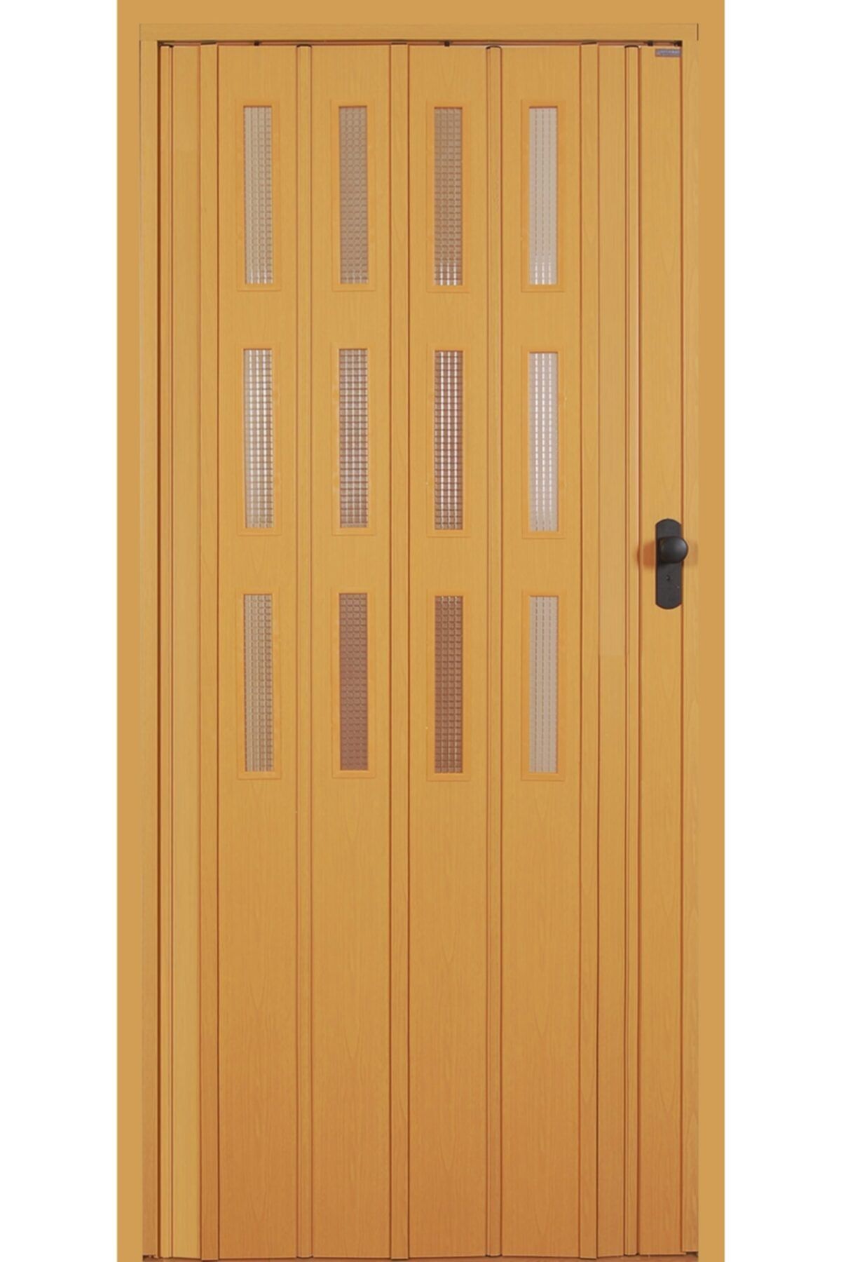 DEKORAKS 3 Sıra Camlı Akordeon Kapı, Meşe Ahşap Desenli, 87x215 cm