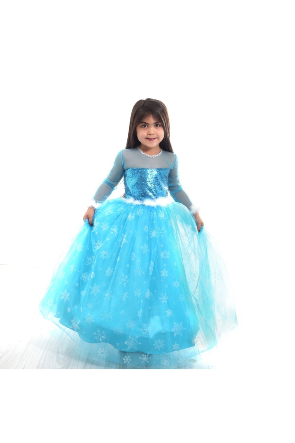 Kostümcü Teyze Çocuk Mavi Kollu Elsa Frozen Kostüm
