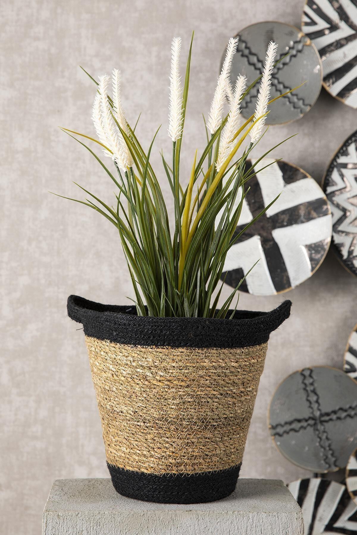 MyNilla Small Konik Hasır Saksı Sepet, Dekoratif Sepet, Ev Dekoru