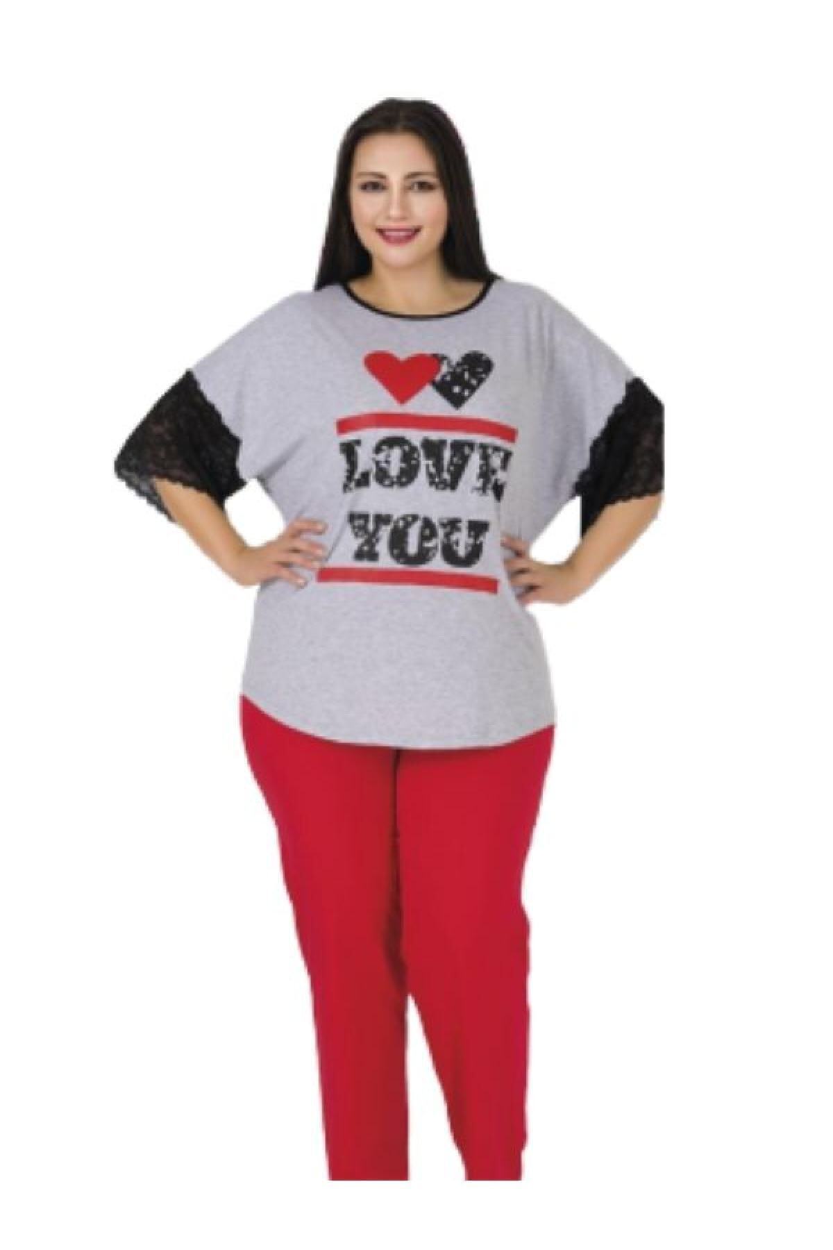 HAPPY NIGHT FASHION Kadın Gri Büyük Beden Pijama Takımı