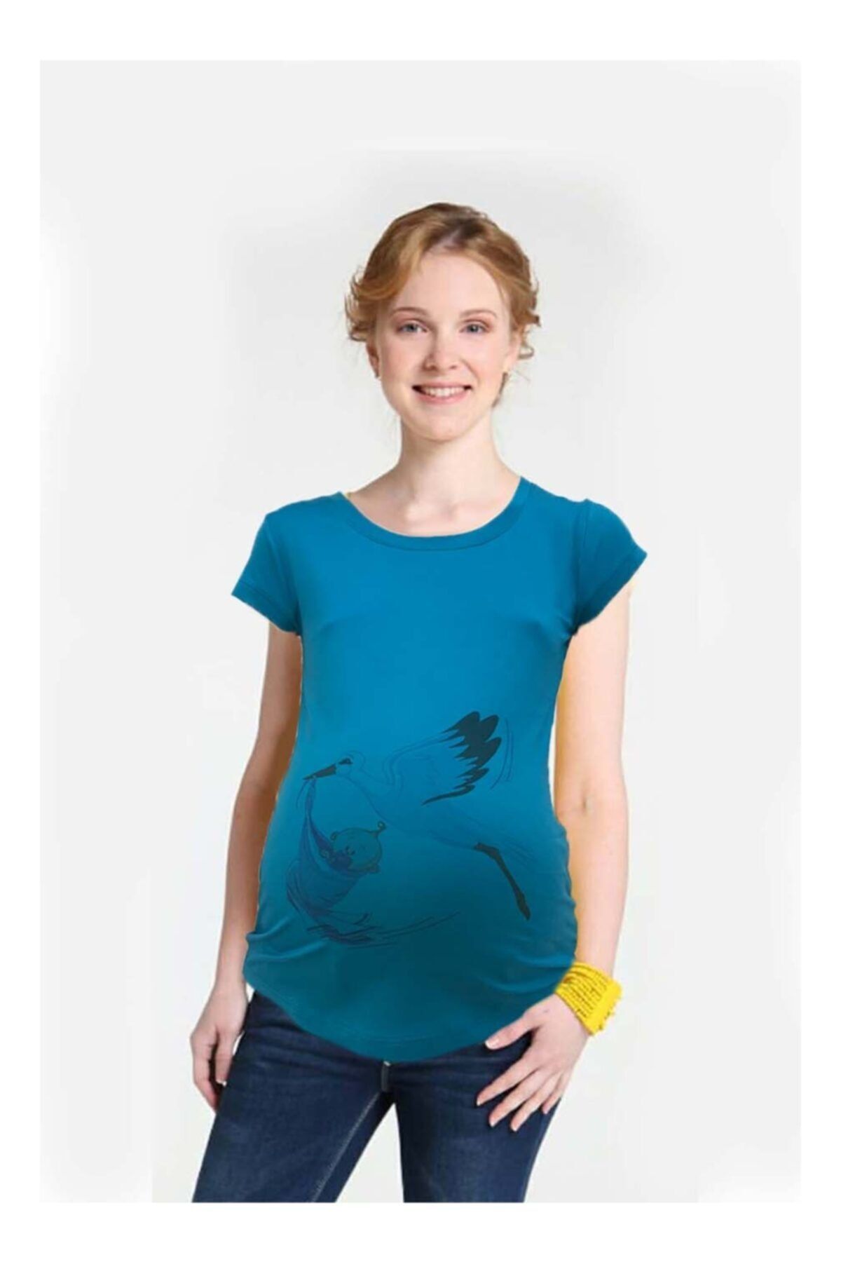Gaiamom Kadın Turkuaz Baskılı Hamile T-shirt