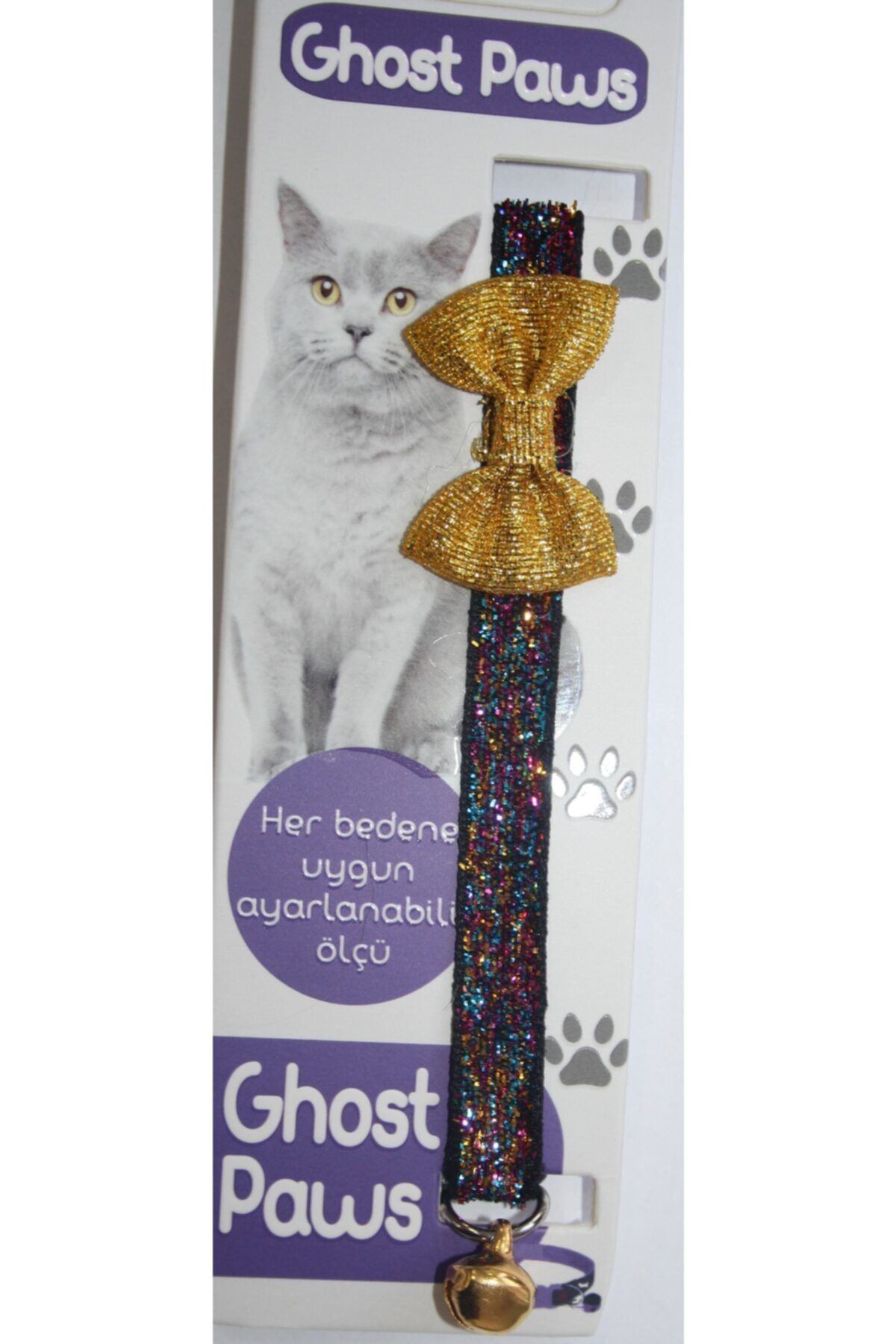 ghost paws yavru kedi tasma yetiskin kedi tasma yaldizli ve fiyonklu gokkusagi ayarlanabilir ve zilli fiyati yorumlari trendyol