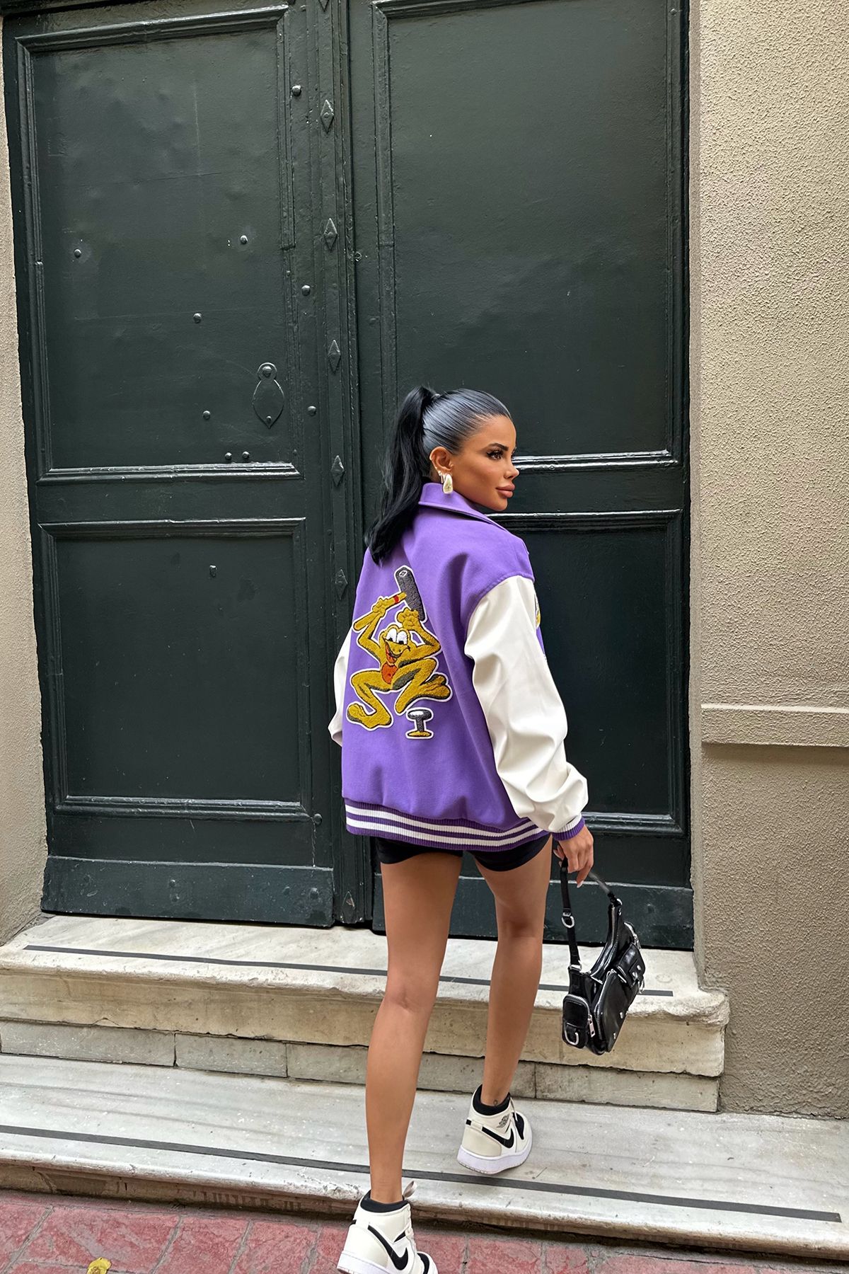 Purple hot sale jacket outfits