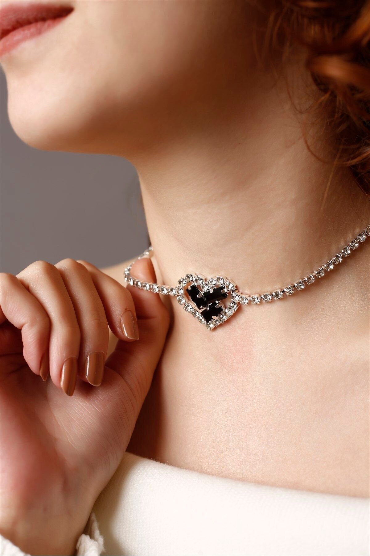 HUBANN Black Stone Heart Choker Necklace Stylish Stone Choker
