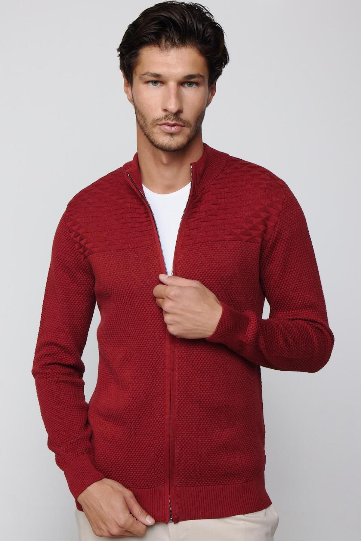 Mens red zipper cardigan sale