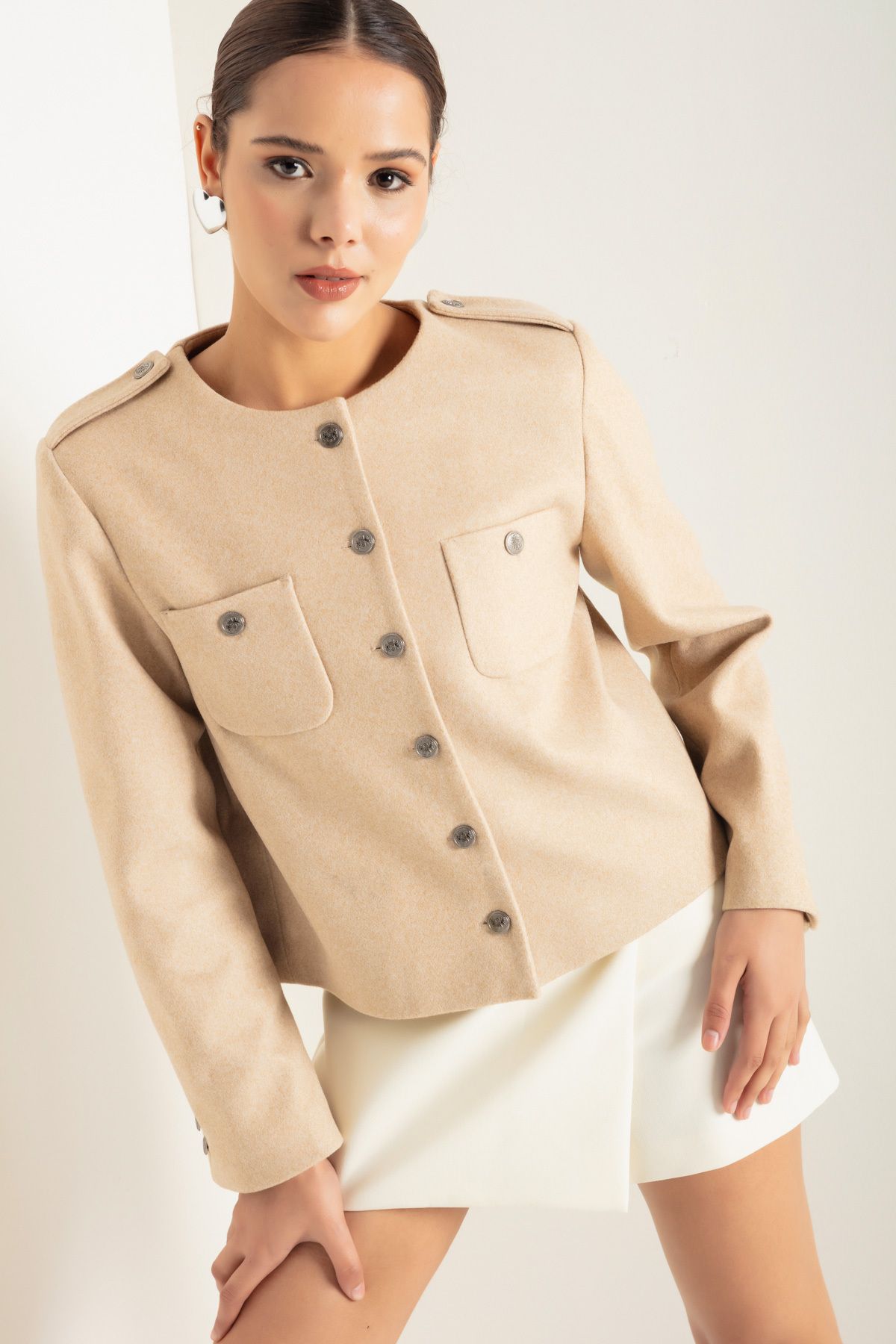 Beige short jacket best sale