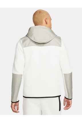 Sportswear Tech Fleece Overlay Tam Fermuarlı Erkek Kapüşonlu Üst Beyaz Dr6165 030 Image 1