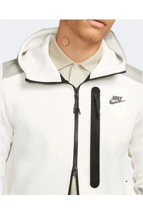 Sportswear Tech Fleece Overlay Tam Fermuarlı Erkek Kapüşonlu Üst Beyaz Dr6165 030 Image 3