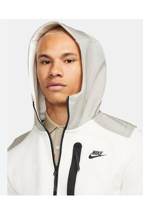 Sportswear Tech Fleece Overlay Tam Fermuarlı Erkek Kapüşonlu Üst Beyaz Dr6165 030 Image 2