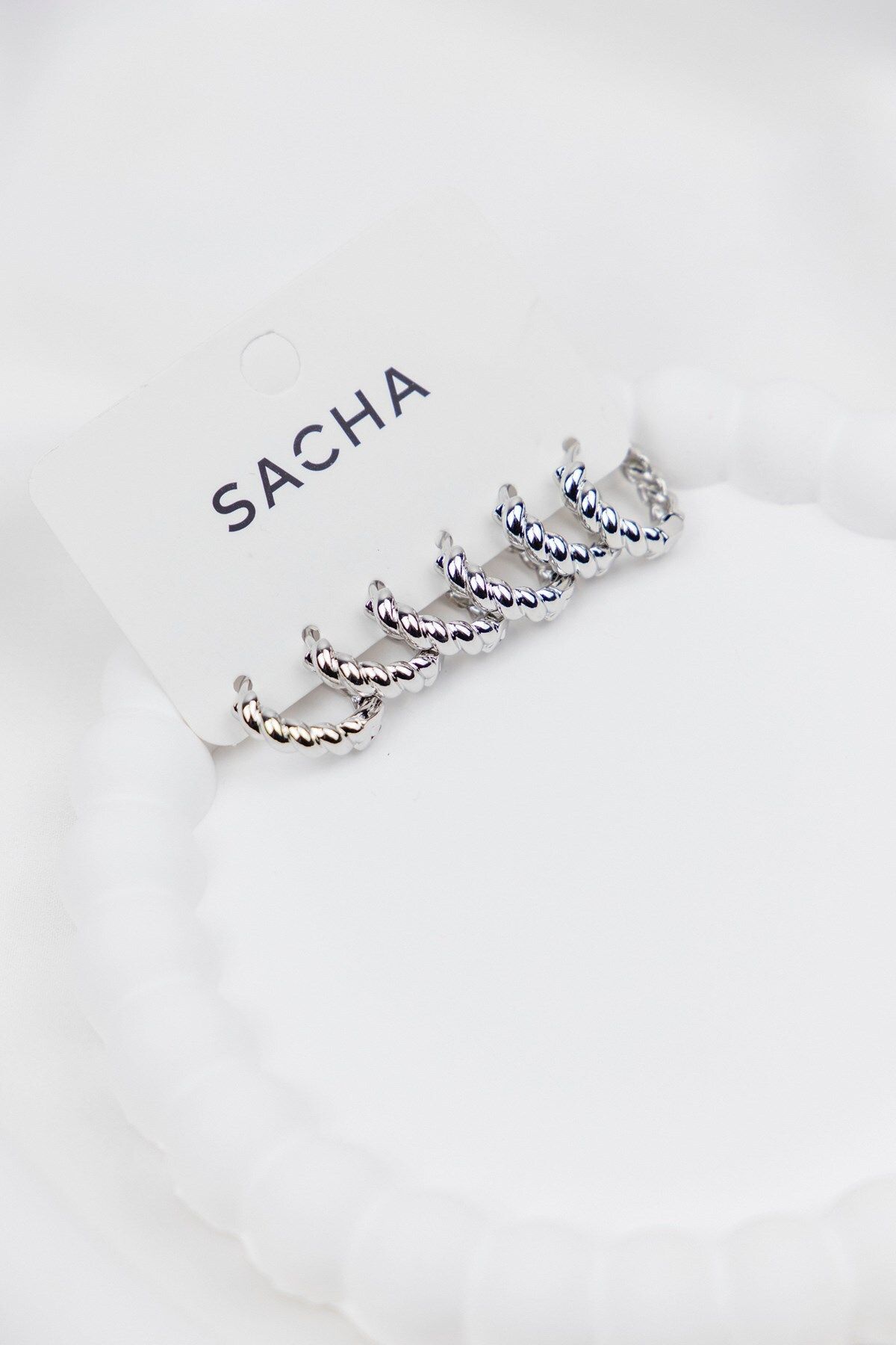 Sacha Accessories Auger Silver Hoop Set Earrings Trendyol