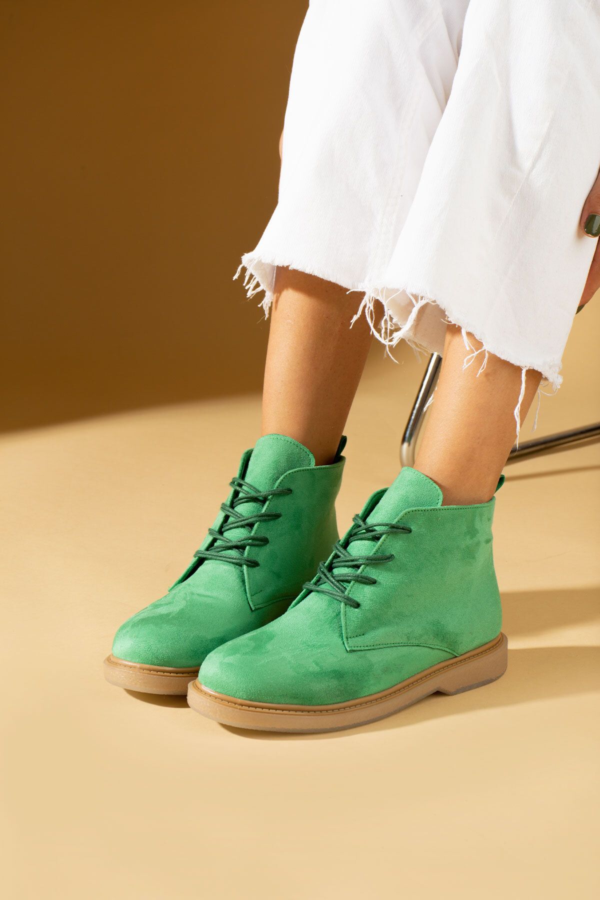 Green flat discount ankle boots