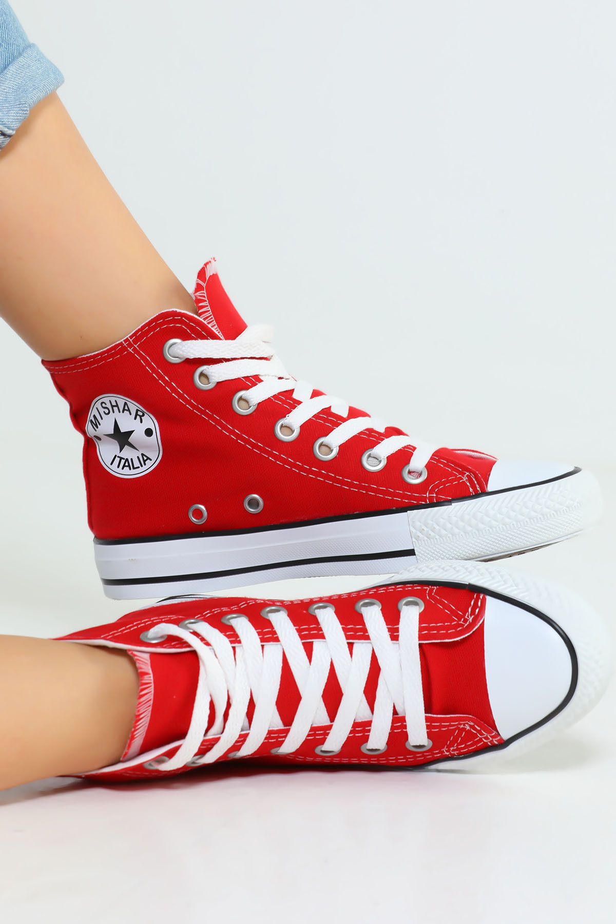Red converse heels on sale