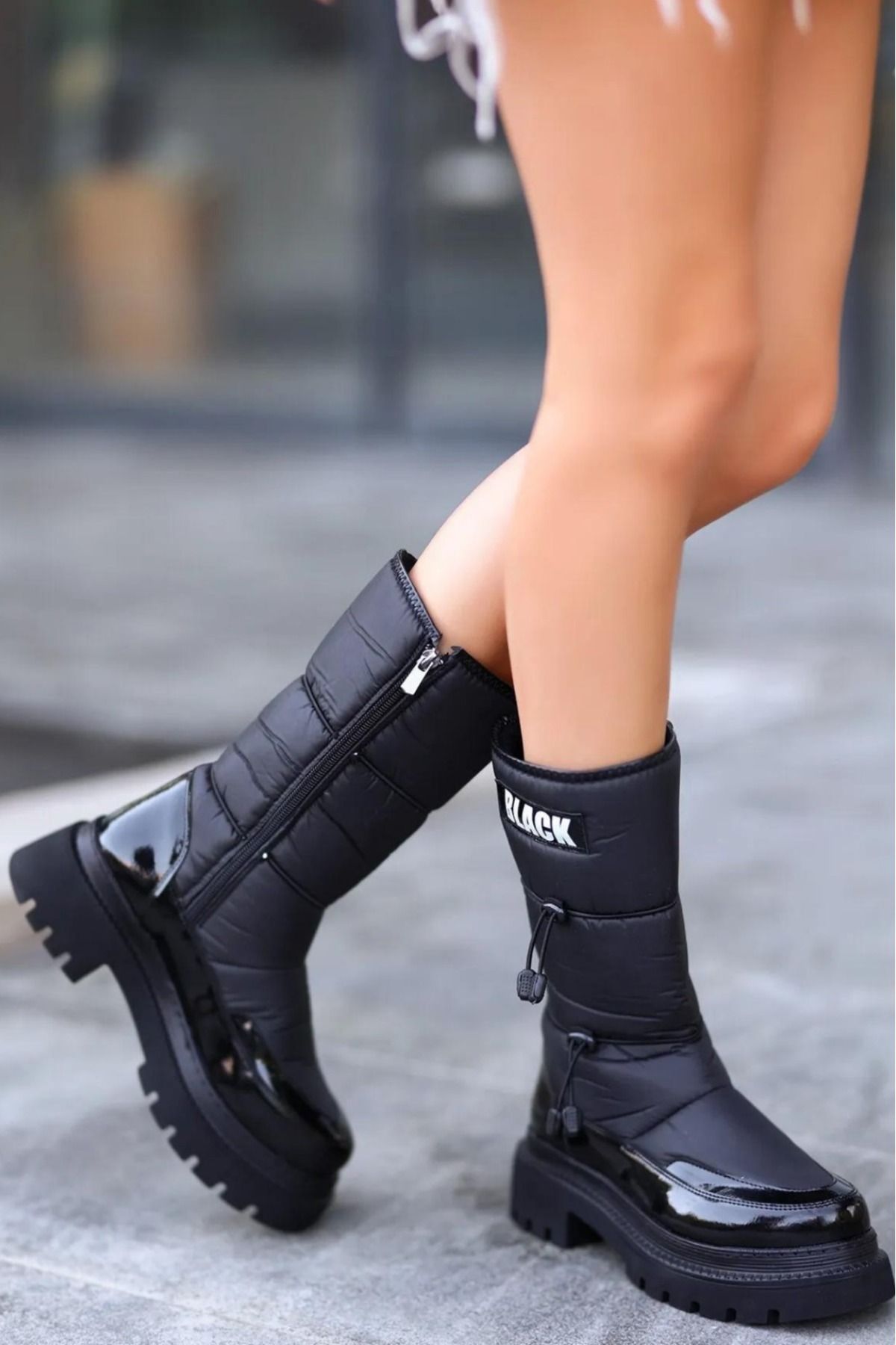 Short black patent leather boots online