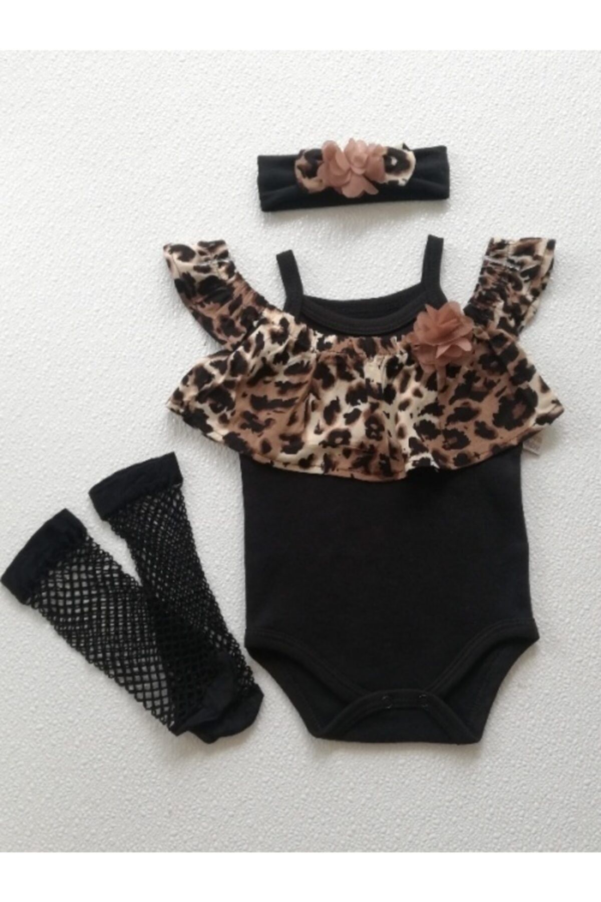 toka perisi kiz bebek leopar desenli badi ve siyah file corap 4 lu set fiyati yorumlari trendyol