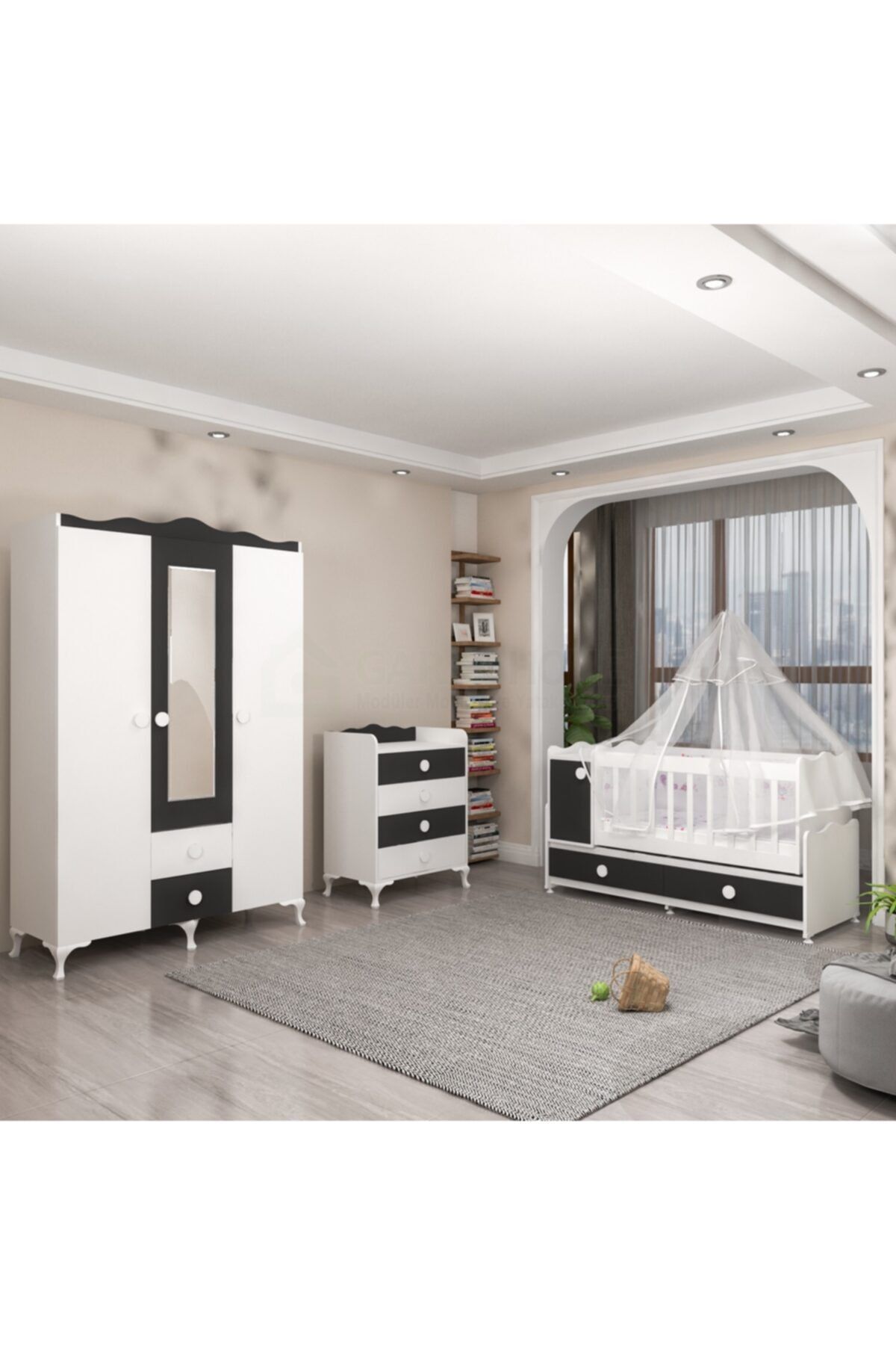 Garaj Home Pırlanta Gri Bebek Odası Takımı - Yatak Ve Uyku Seti Kombinli- Uykuseti Krem