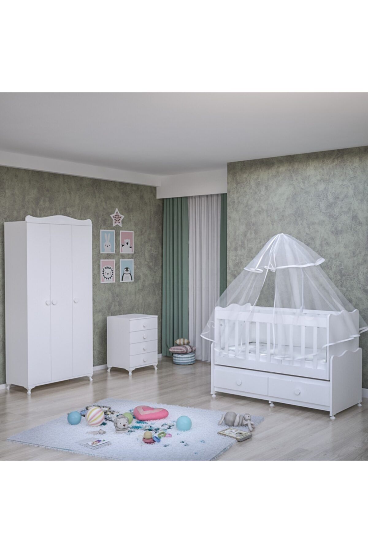 Garaj Home Elegant Yıldız 3 Kapaklı Bebek Odası Takımı - Yatak Ve Uyku Seti Kombinli- Uykuseti Pembe