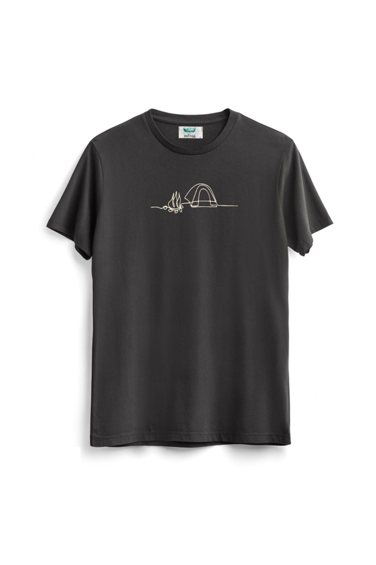 Outrail Unisex Antrasit Camping And Fire Baskılı T-shirt