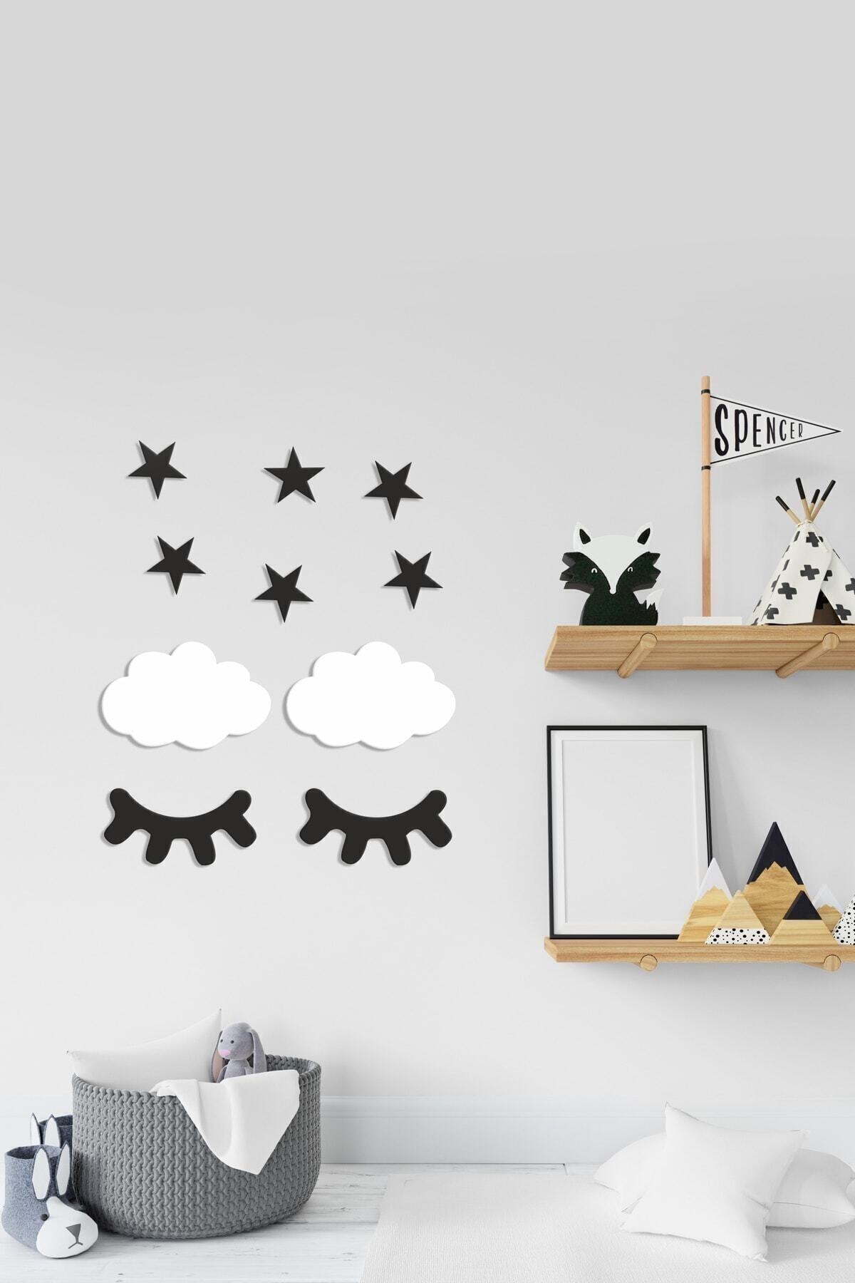 EF Home Çocuk Odası Ahşap Kirpik Bulut Yıldız Set