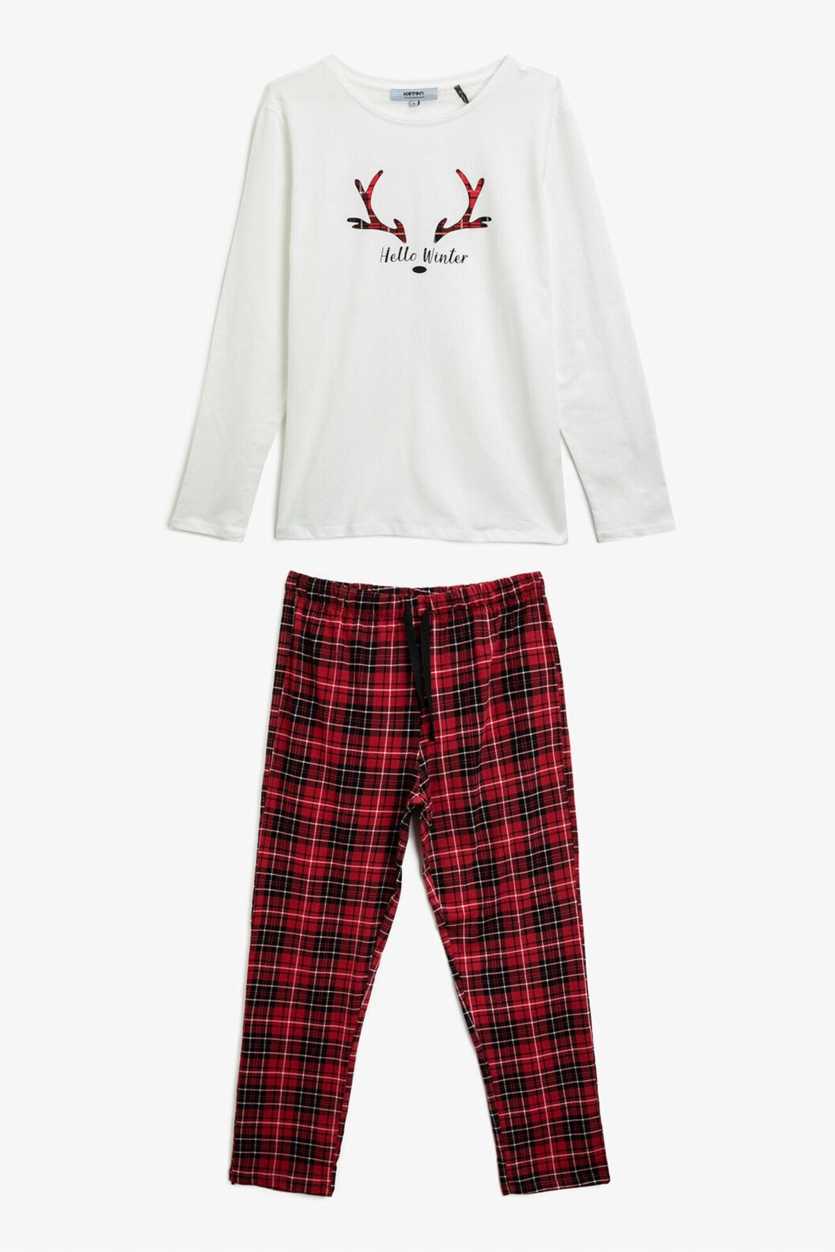 koton erkek yazili baskili ekose pijama takimi aile pijamasi fiyati yorumlari trendyol