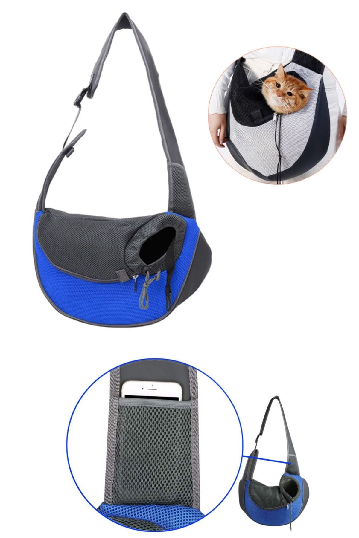 Carneil Bluetick Mavi Hanger Tek Omuz Askılı Küçük Irk Kedi Köpek Taşıma Seyehat Koşu Gezi Çanta Ont106