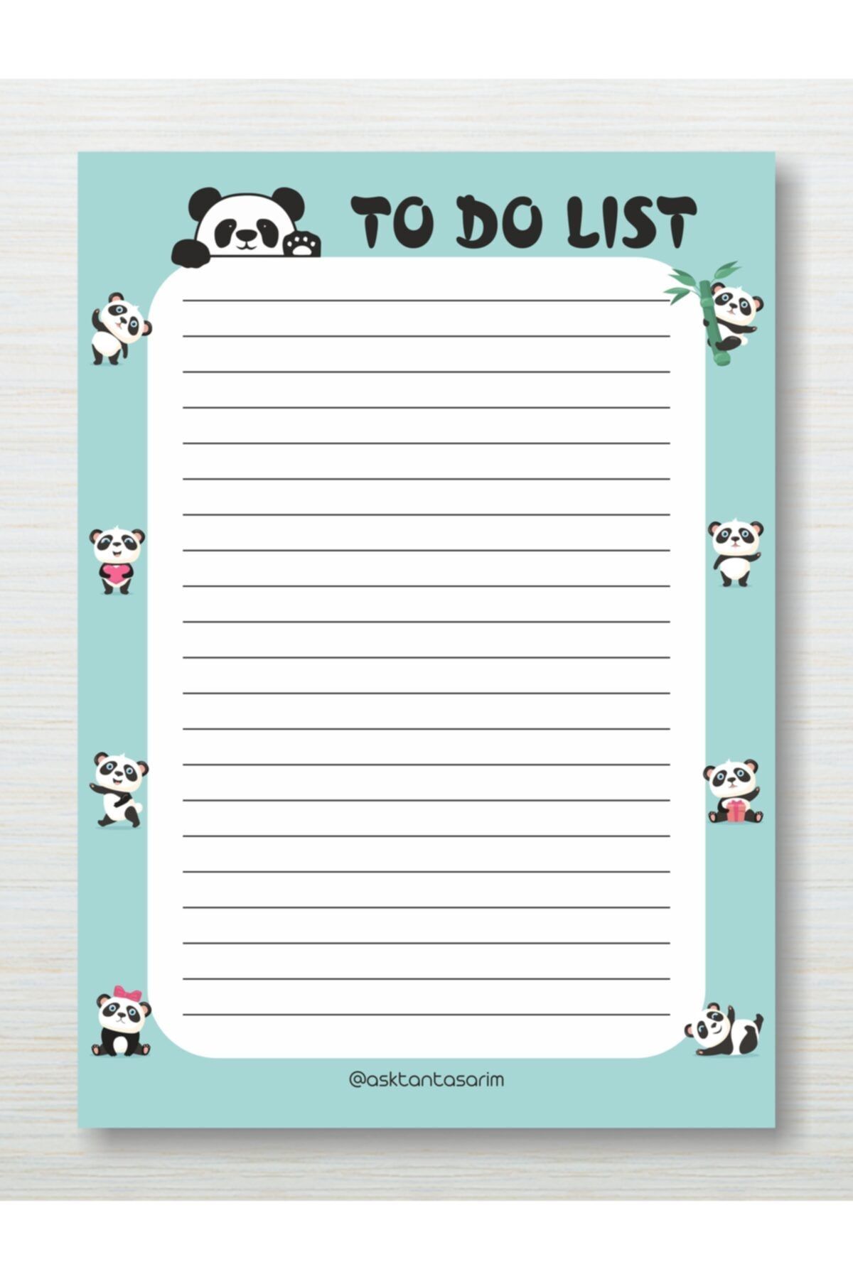 Aşktan Basım Hizmetleri Panda To Do List Bloknot 10x14 cm