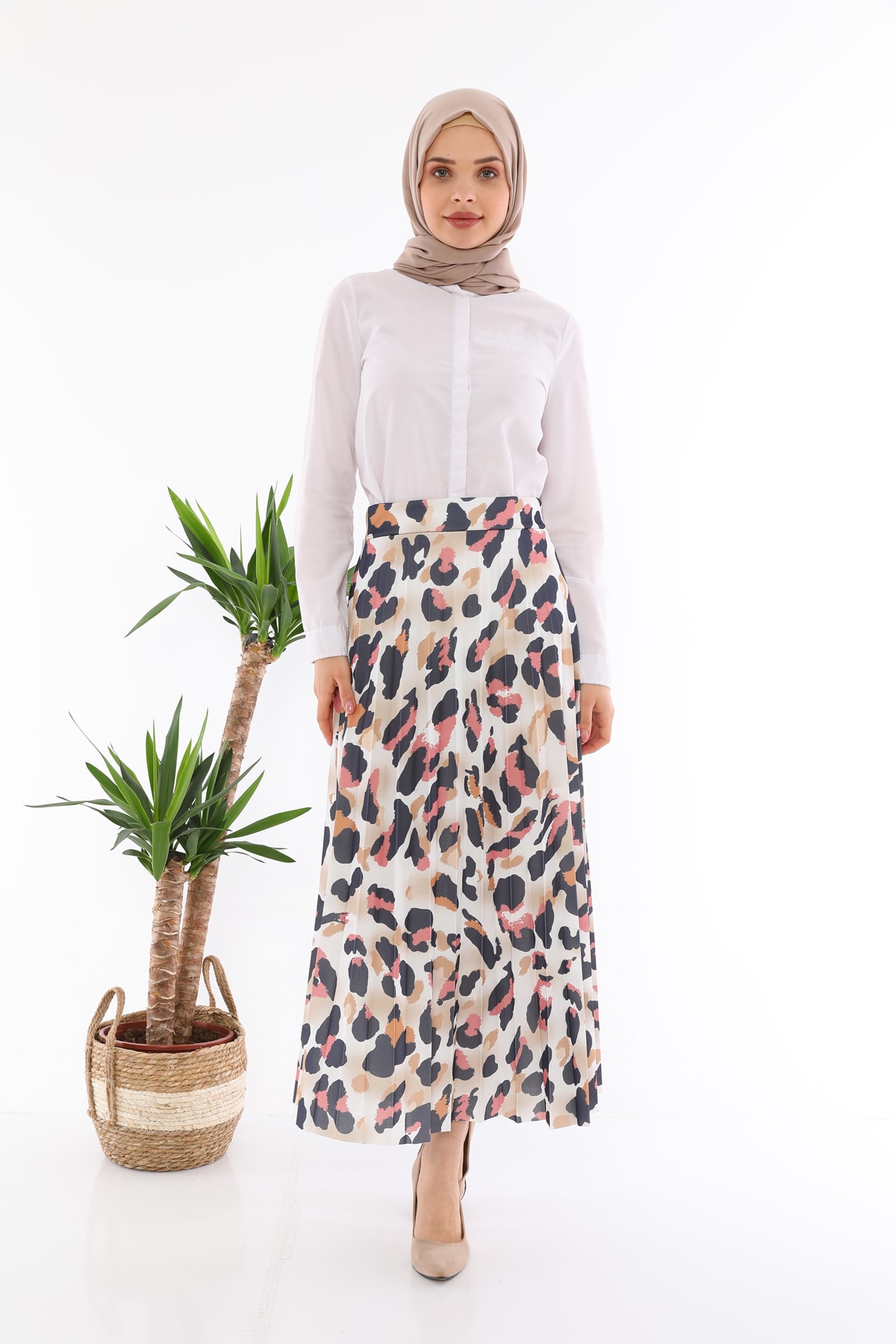 Maxaliz Moda Kadın Turuncu Baskılı Tesettür Etek