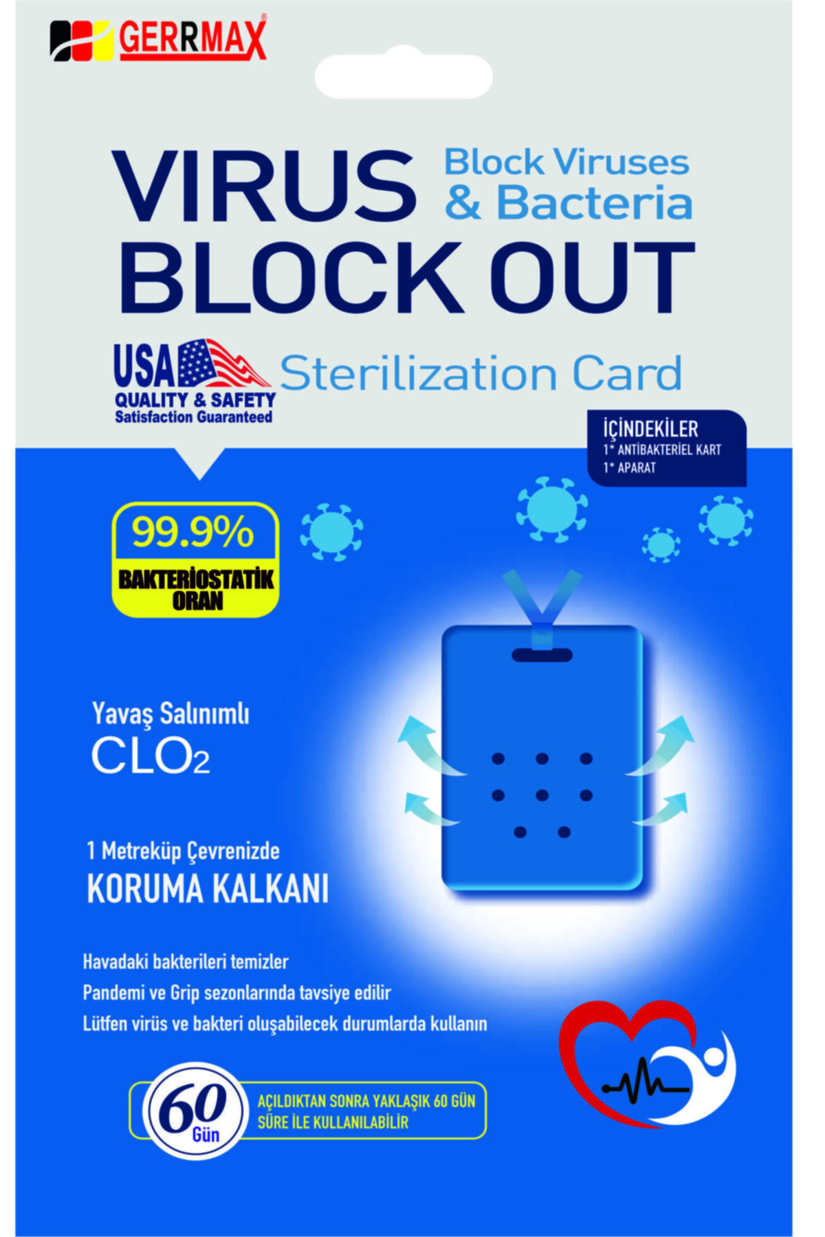 gerrmax Virüs Block Out Giyilebilir Ve Taşınabilir Hava Dezenfektanı Mikrop Savar Kartı