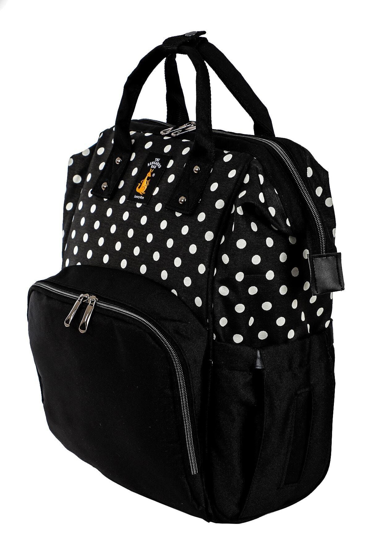 the kangaroo bag siyah beyaz puantiyeli luxury mom anne bebek bakim sirt cantasi fiyati yorumlari trendyol
