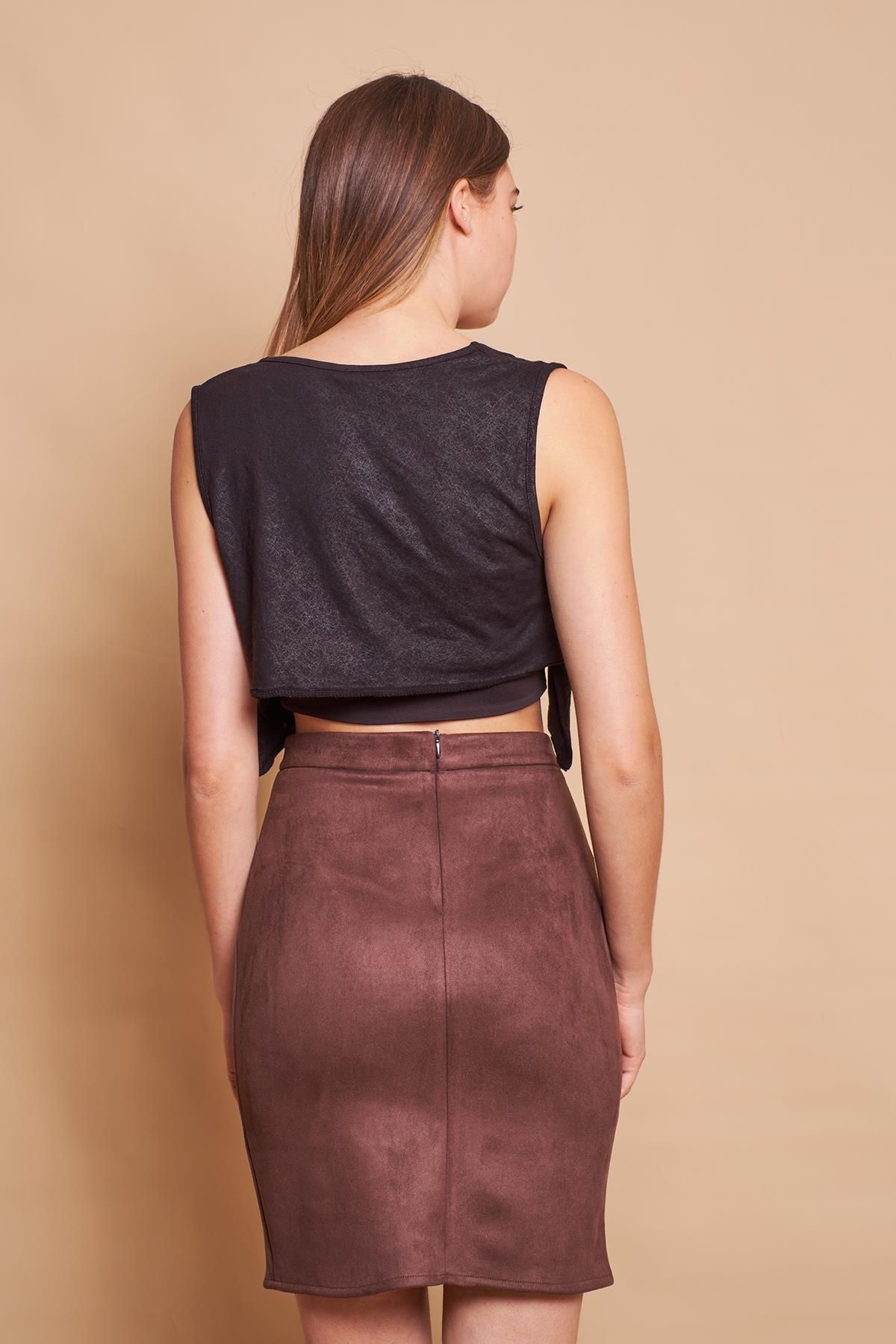 Dark brown suede mini sale skirt