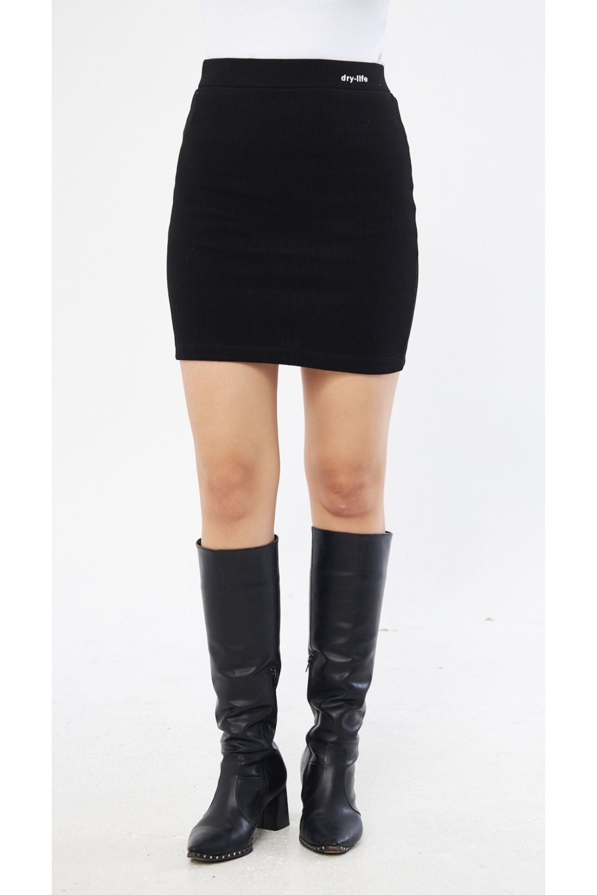High waisted black knit skirt clearance