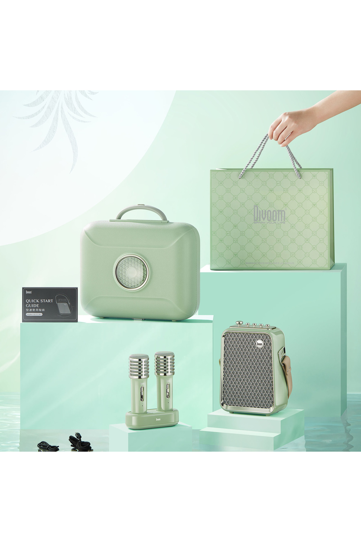 اسپیکر بلوتوث قابل حمل SongBird-HQ 50 وات با میکروفون دوگانه کارائوکه و 6 جلوه صوتی