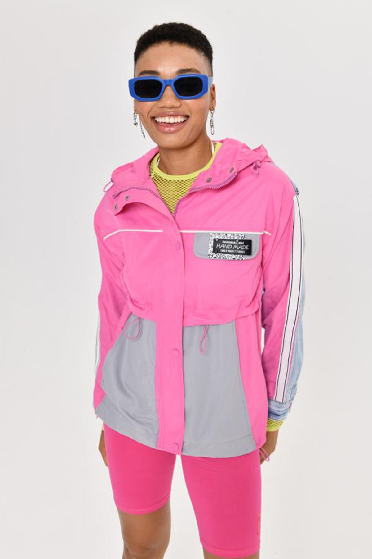 fehika Women s Fuchsia Blue Hooded Oversize Trench Coat with