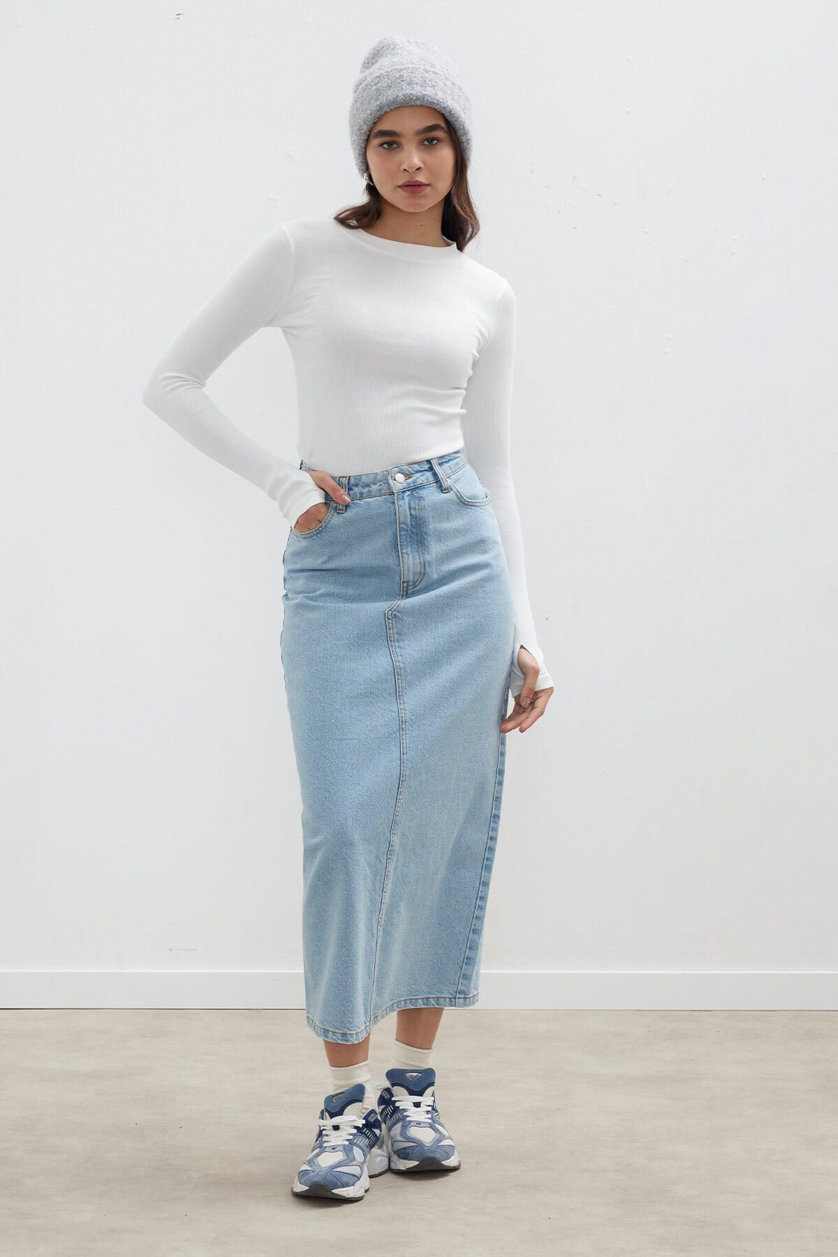 Denim midi shop skirt pencil