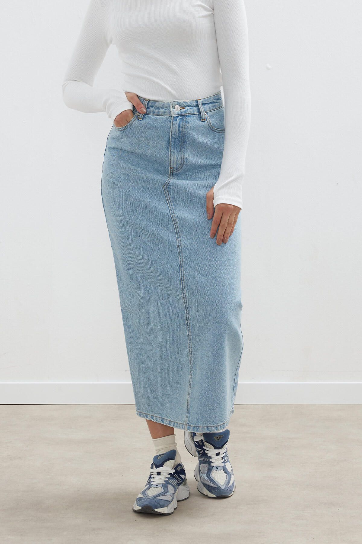Denim pencil on sale skirt light blue