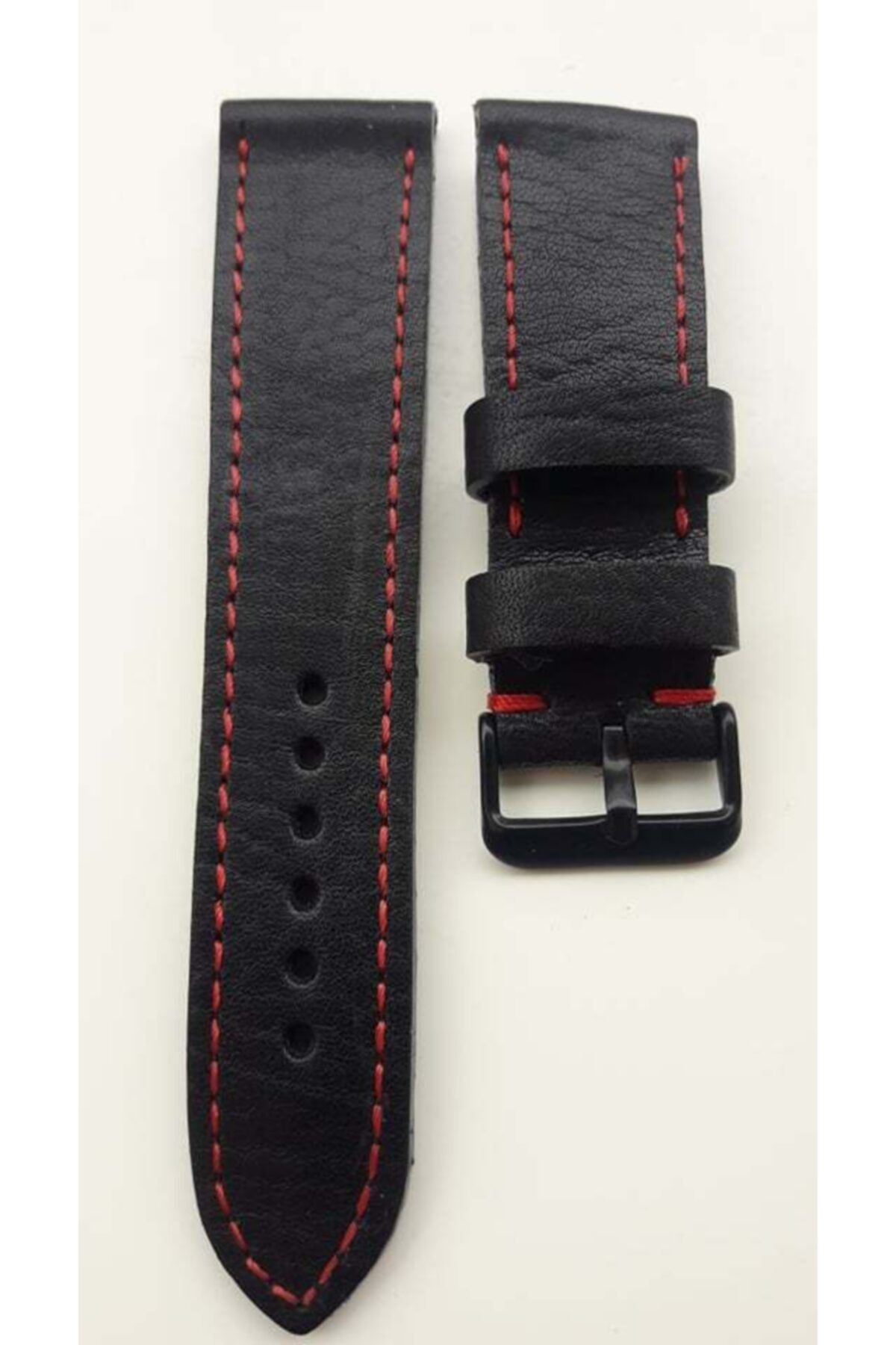 Prizma 22 Mm Relax Deri El Yapımı Kırmızı Siyah Saat Kordonu